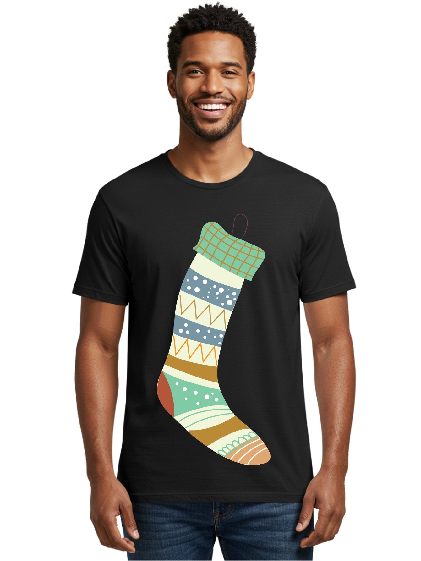 Christmas-Stocking Men'S Graphic Tee, 100% Cotton, Comfortable Casual Summer Wear, Machine Washable, Christmas Stocking, Holiday Decor, Festive Patterns, Stripes, Polka Dots, Chevron Design, Hanging Ornament, Seasonal Decoration, Aac587 19