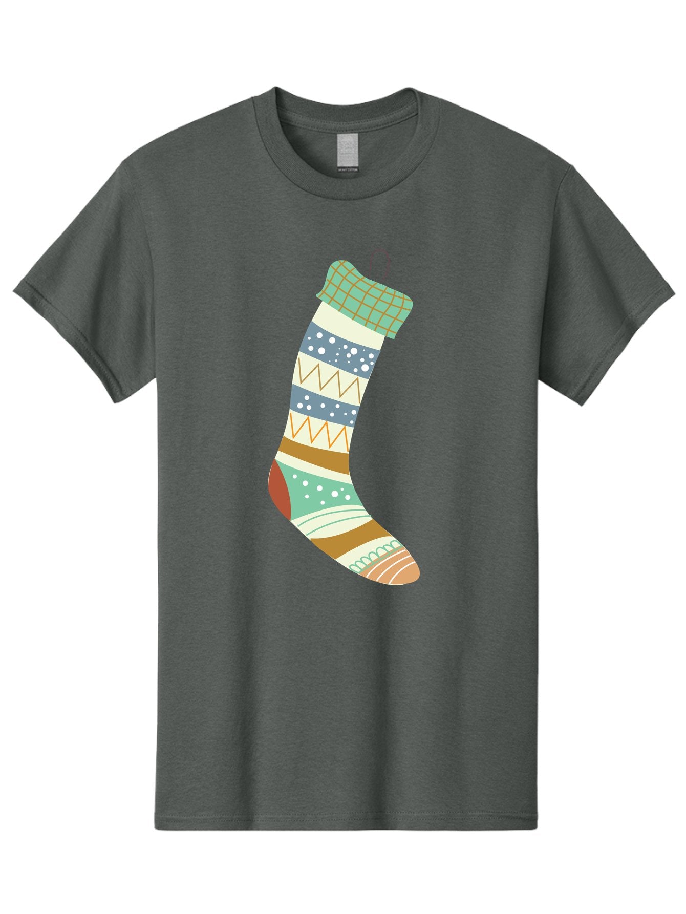 Christmas-Stocking Men'S Graphic Tee, 100% Cotton, Comfortable Casual Summer Wear, Machine Washable, Christmas Stocking, Holiday Decor, Festive Patterns, Stripes, Polka Dots, Chevron Design, Hanging Ornament, Seasonal Decoration, Aac587 6