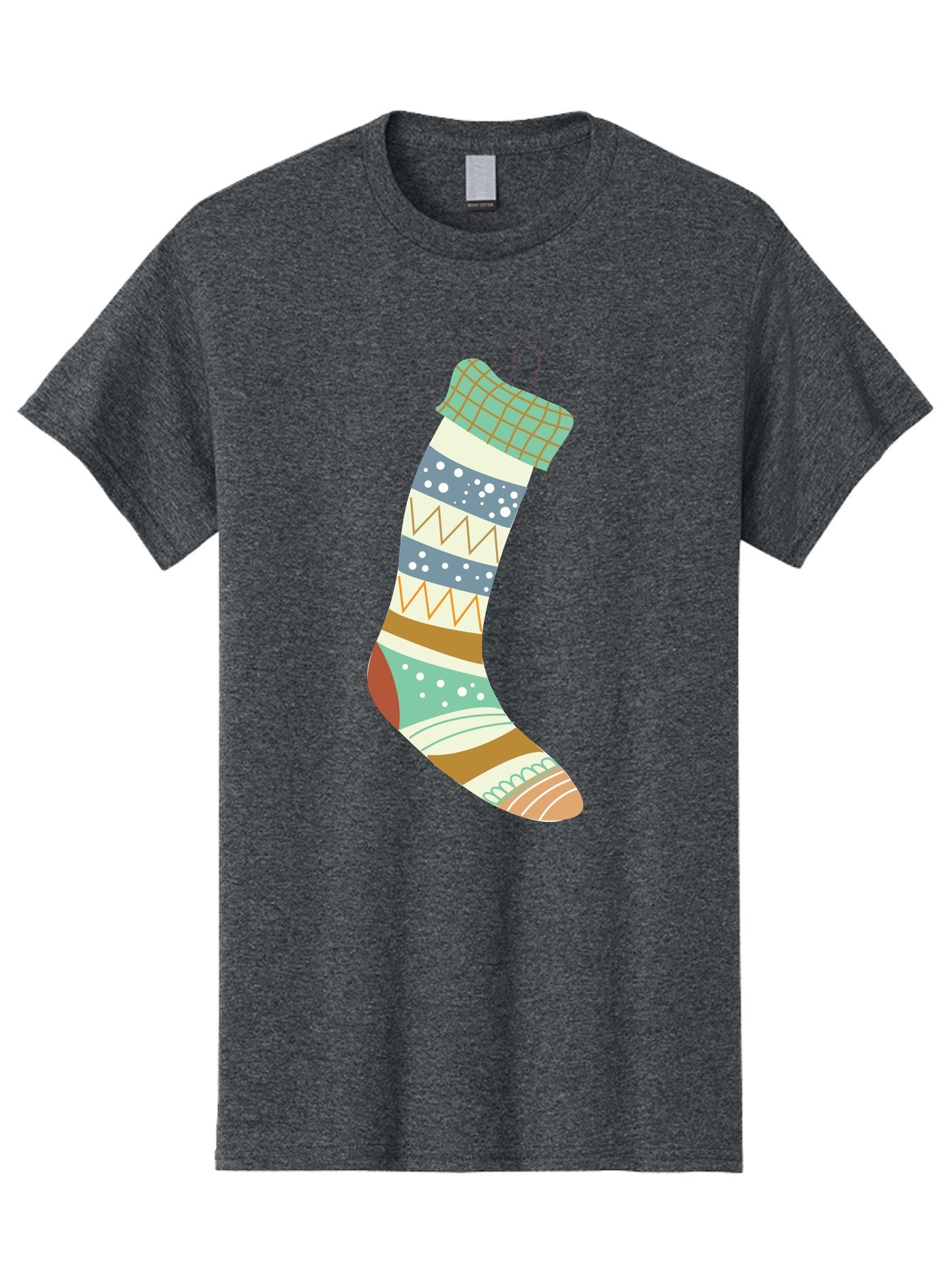 Christmas-Stocking Men'S Graphic Tee, 100% Cotton, Comfortable Casual Summer Wear, Machine Washable, Christmas Stocking, Holiday Decor, Festive Patterns, Stripes, Polka Dots, Chevron Design, Hanging Ornament, Seasonal Decoration, Aac587 9