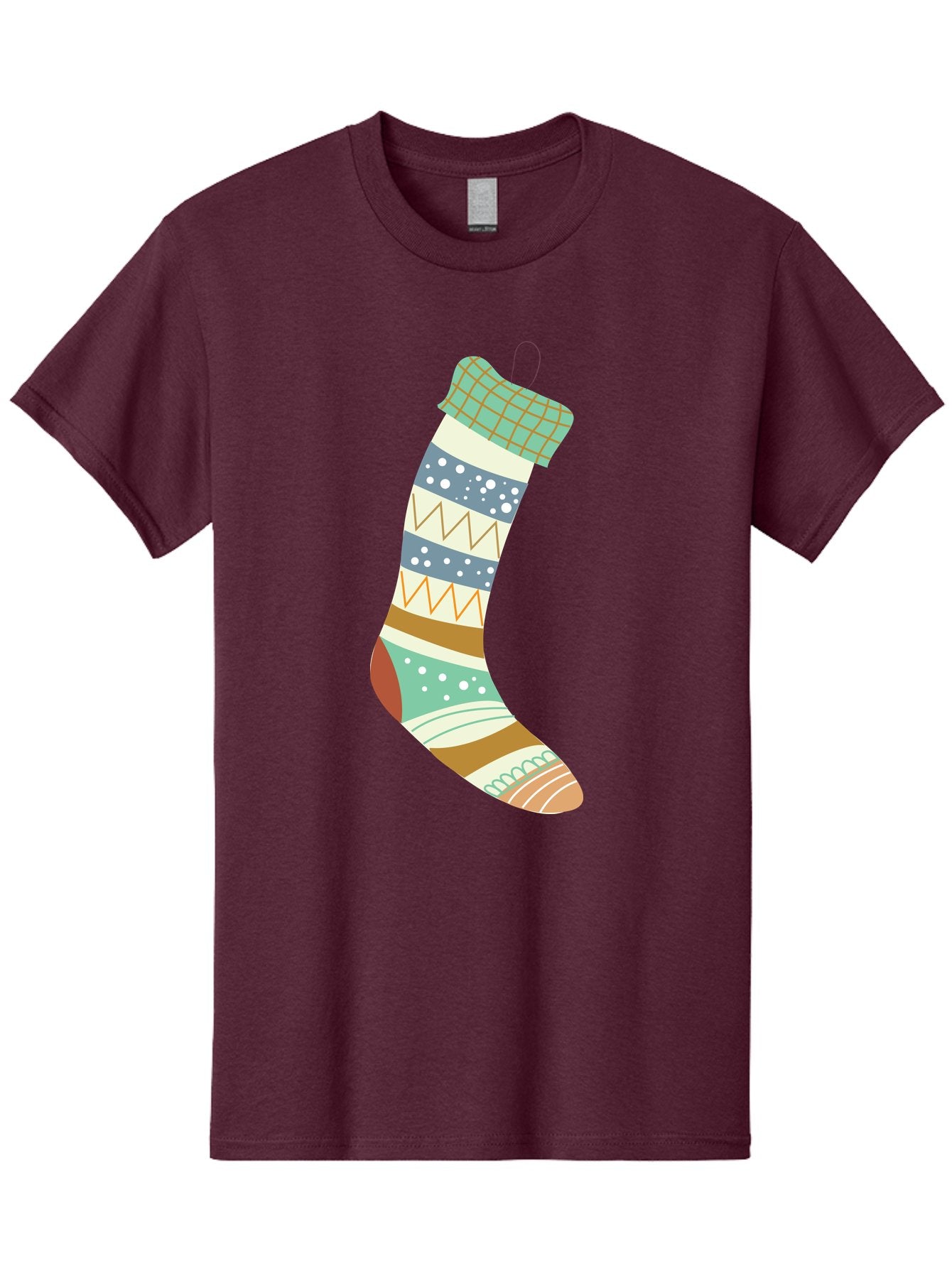 Christmas-Stocking Men'S Graphic Tee, 100% Cotton, Comfortable Casual Summer Wear, Machine Washable, Christmas Stocking, Holiday Decor, Festive Patterns, Stripes, Polka Dots, Chevron Design, Hanging Ornament, Seasonal Decoration, Aac587 5