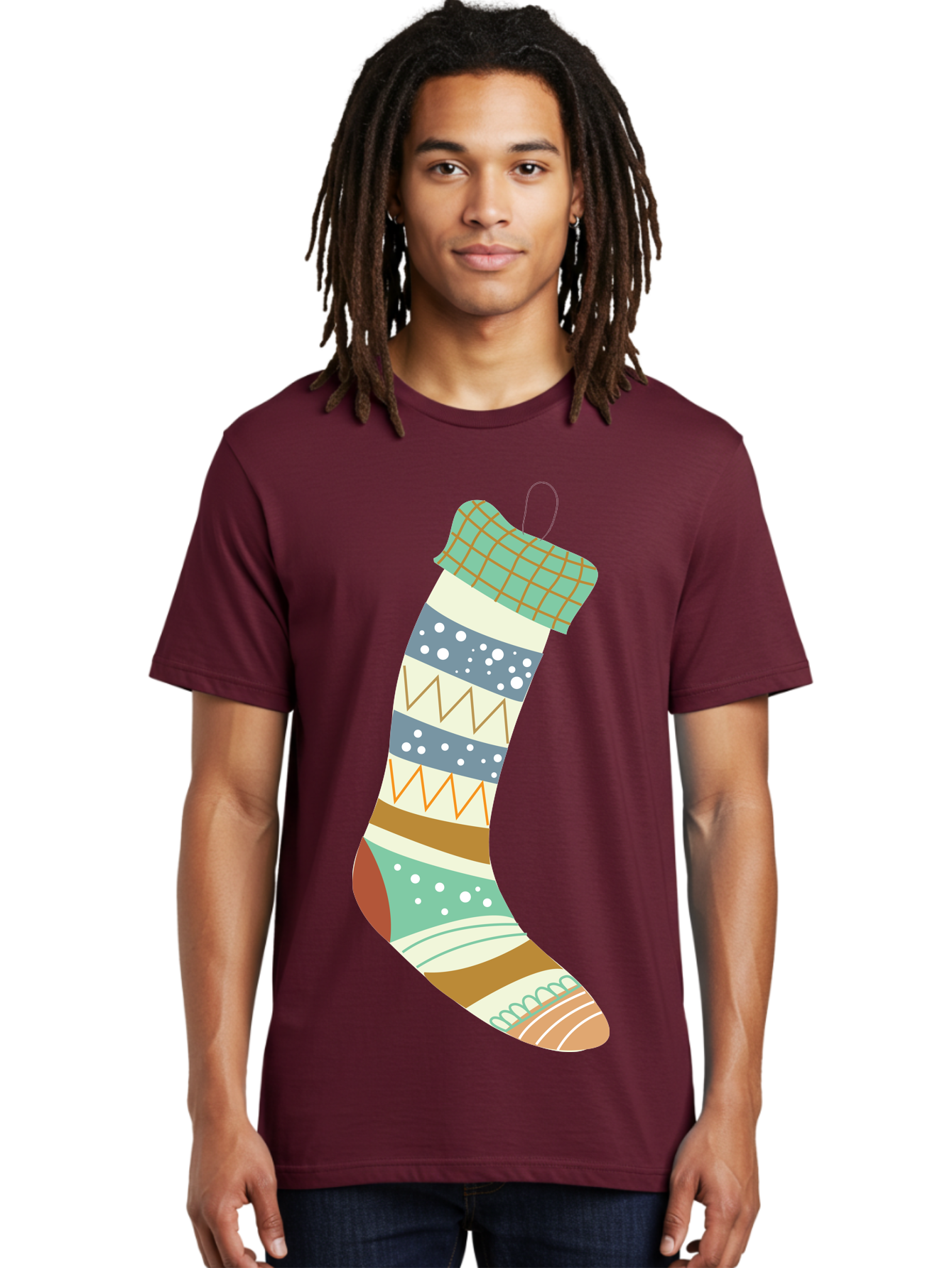 Christmas-Stocking Men'S Graphic Tee, 100% Cotton, Comfortable Casual Summer Wear, Machine Washable, Christmas Stocking, Holiday Decor, Festive Patterns, Stripes, Polka Dots, Chevron Design, Hanging Ornament, Seasonal Decoration, Aac587 16
