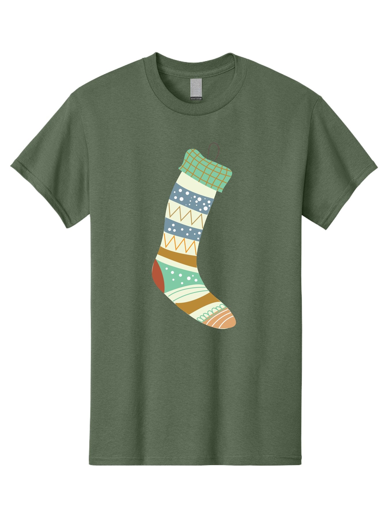 Christmas-Stocking Men'S Graphic Tee, 100% Cotton, Comfortable Casual Summer Wear, Machine Washable, Christmas Stocking, Holiday Decor, Festive Patterns, Stripes, Polka Dots, Chevron Design, Hanging Ornament, Seasonal Decoration, Aac587 3
