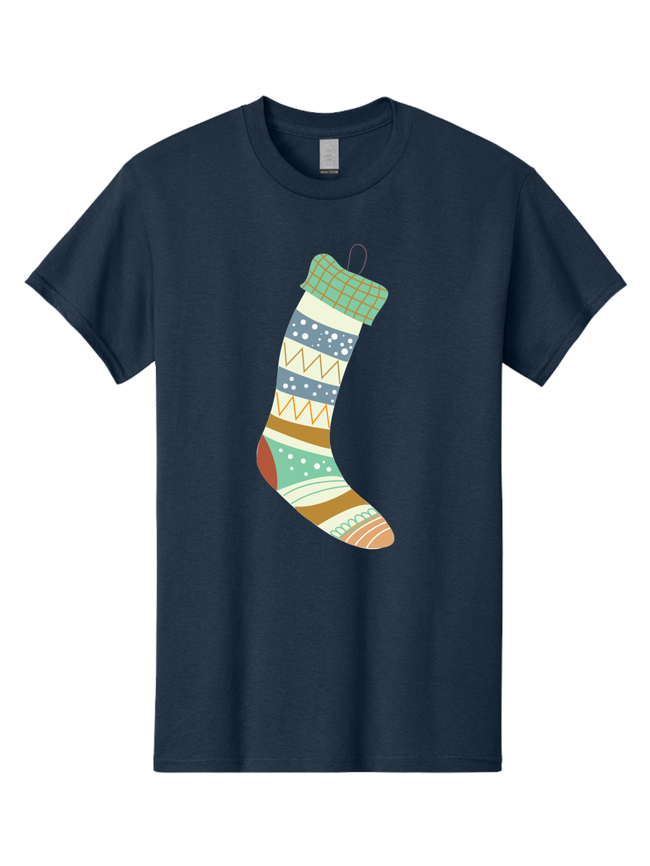 Christmas-Stocking Men'S Graphic Tee, 100% Cotton, Comfortable Casual Summer Wear, Machine Washable, Christmas Stocking, Holiday Decor, Festive Patterns, Stripes, Polka Dots, Chevron Design, Hanging Ornament, Seasonal Decoration, Aac587