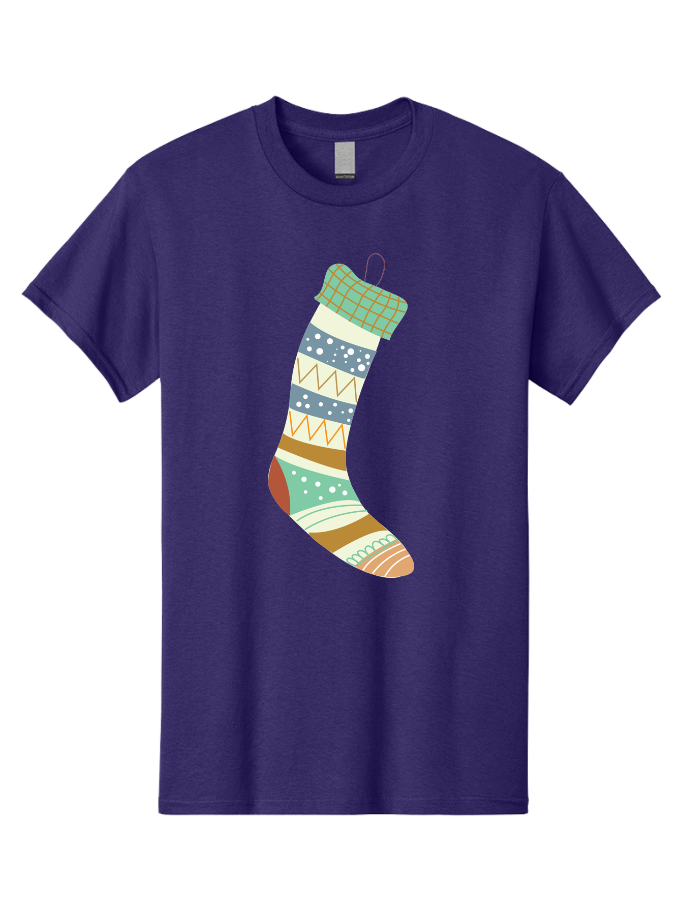 Christmas-Stocking Men'S Graphic Tee, 100% Cotton, Comfortable Casual Summer Wear, Machine Washable, Christmas Stocking, Holiday Decor, Festive Patterns, Stripes, Polka Dots, Chevron Design, Hanging Ornament, Seasonal Decoration, Aac587 7