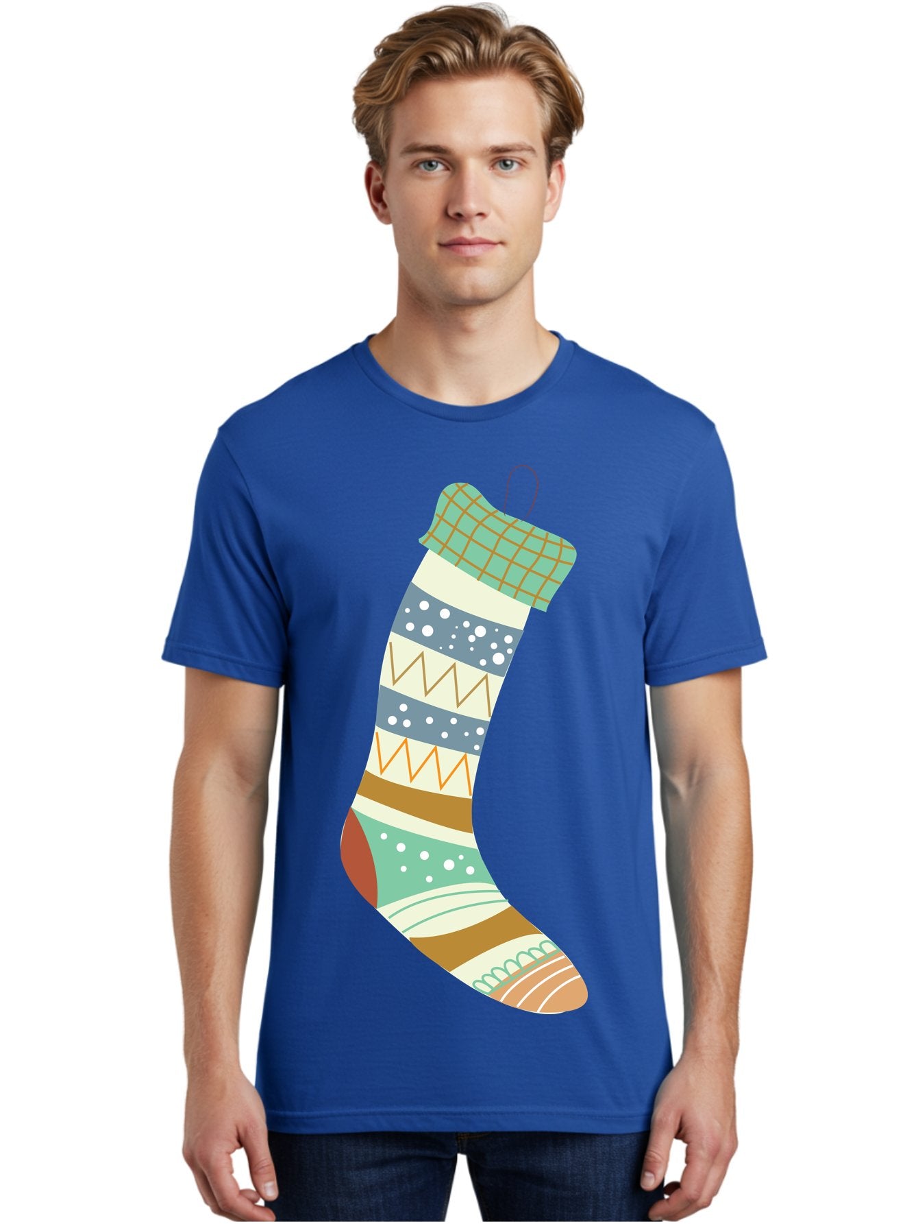 Christmas-Stocking Men'S Graphic Tee, 100% Cotton, Comfortable Casual Summer Wear, Machine Washable, Christmas Stocking, Holiday Decor, Festive Patterns, Stripes, Polka Dots, Chevron Design, Hanging Ornament, Seasonal Decoration, Aac587 17