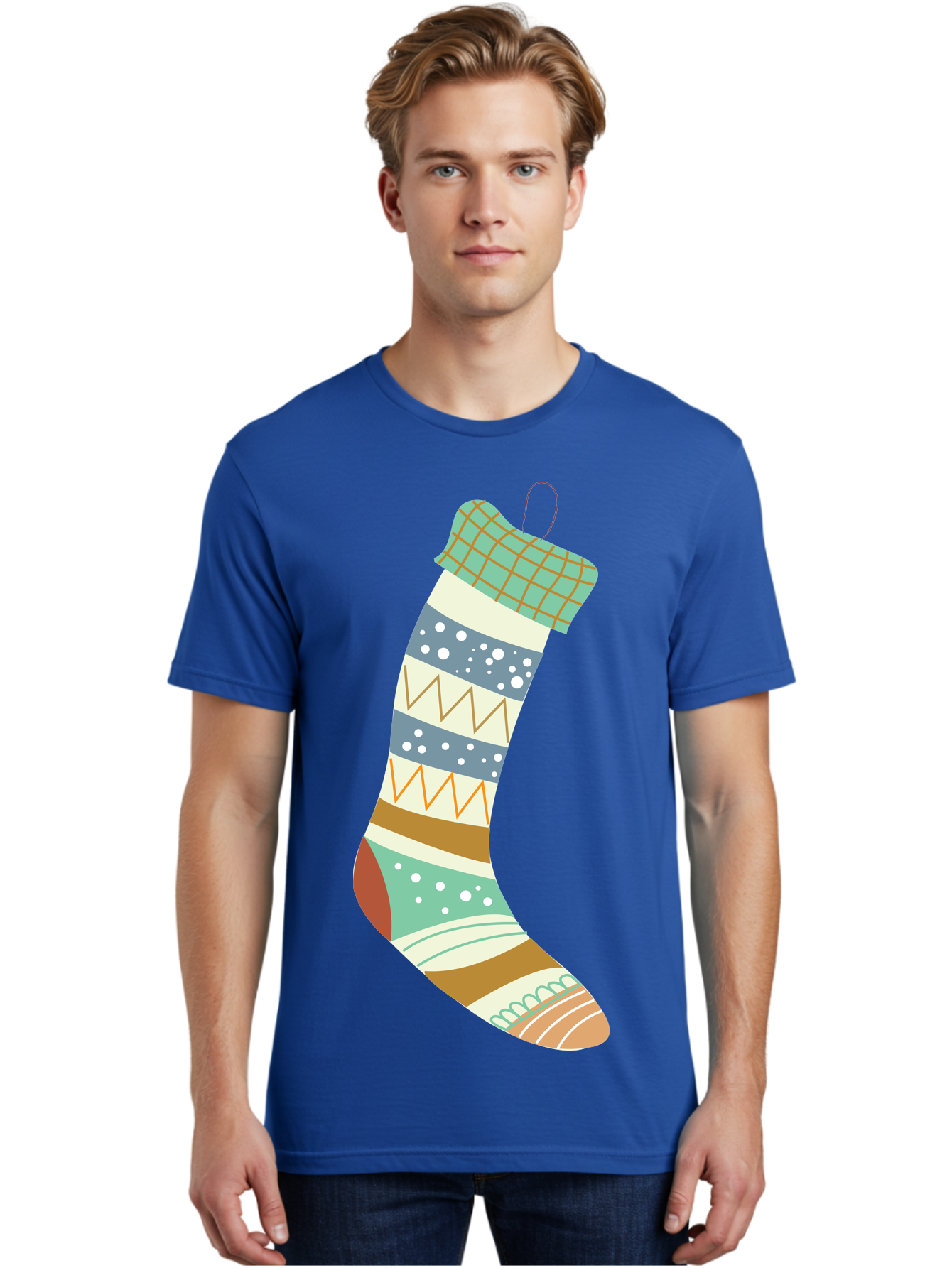 Christmas-Stocking Men'S Graphic Tee, 100% Cotton, Comfortable Casual Summer Wear, Machine Washable, Christmas Stocking, Holiday Decor, Festive Patterns, Stripes, Polka Dots, Chevron Design, Hanging Ornament, Seasonal Decoration, Aac587 28