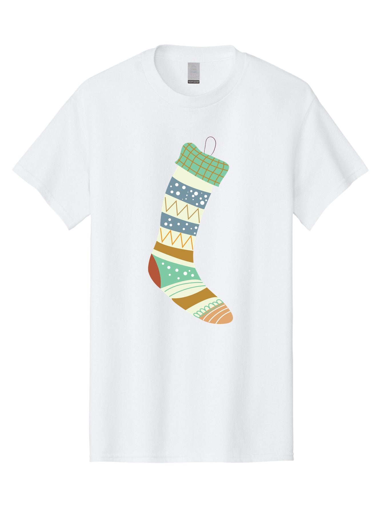 Christmas-Stocking Men'S Graphic Tee, 100% Cotton, Comfortable Casual Summer Wear, Machine Washable, Christmas Stocking, Holiday Decor, Festive Patterns, Stripes, Polka Dots, Chevron Design, Hanging Ornament, Seasonal Decoration, Aac587