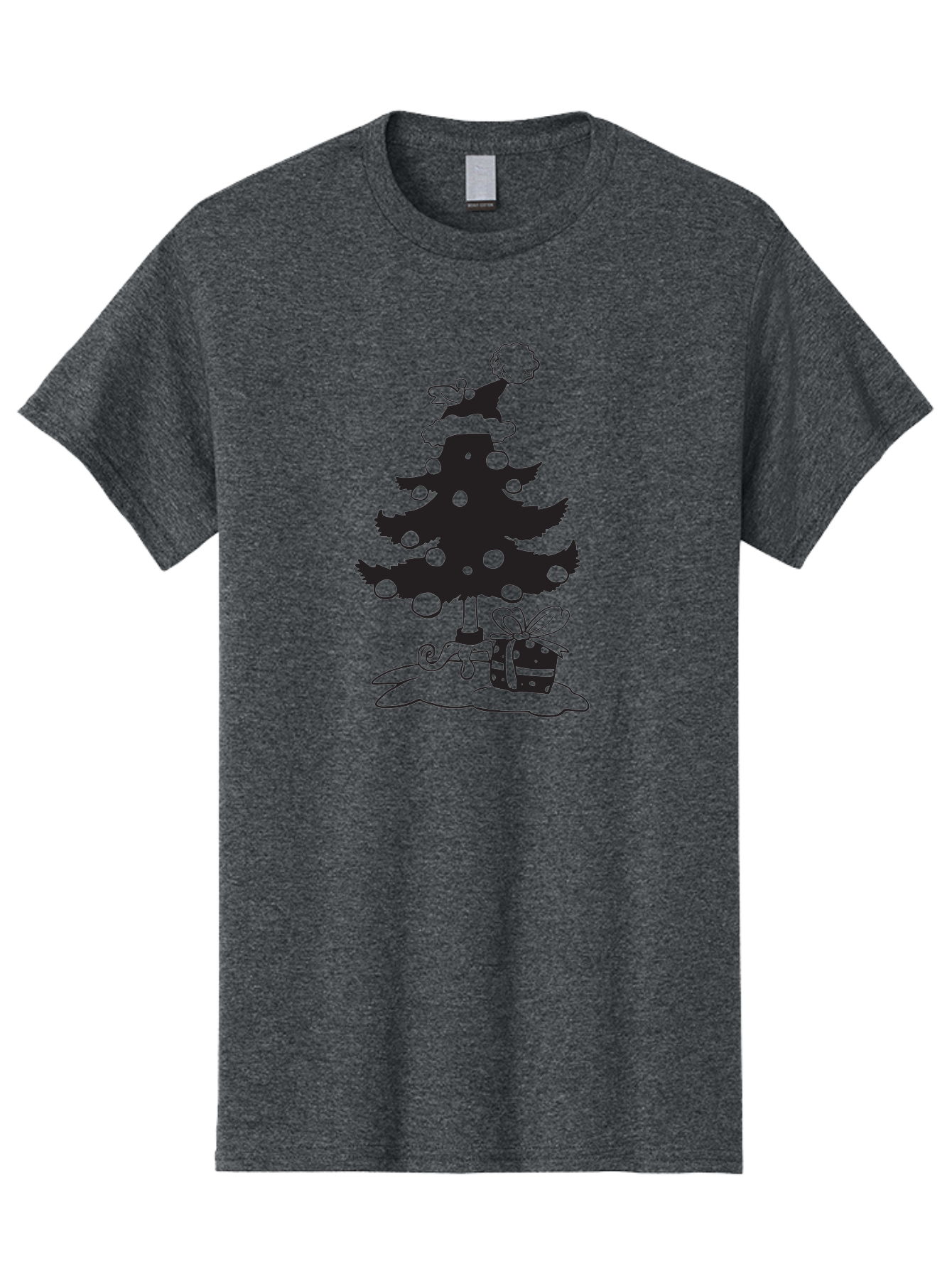 Christmas-Tree-1 Men'S Graphic Tee, 100% Cotton, Comfortable Casual Summer Wear, Machine Washable, Christmas Tree Silhouette, Decorated Tree, Angel On Top, Christmas Ornaments, Gift Box, Ribbon, Festive, Holiday, Christmas Decoration, Aac588 21