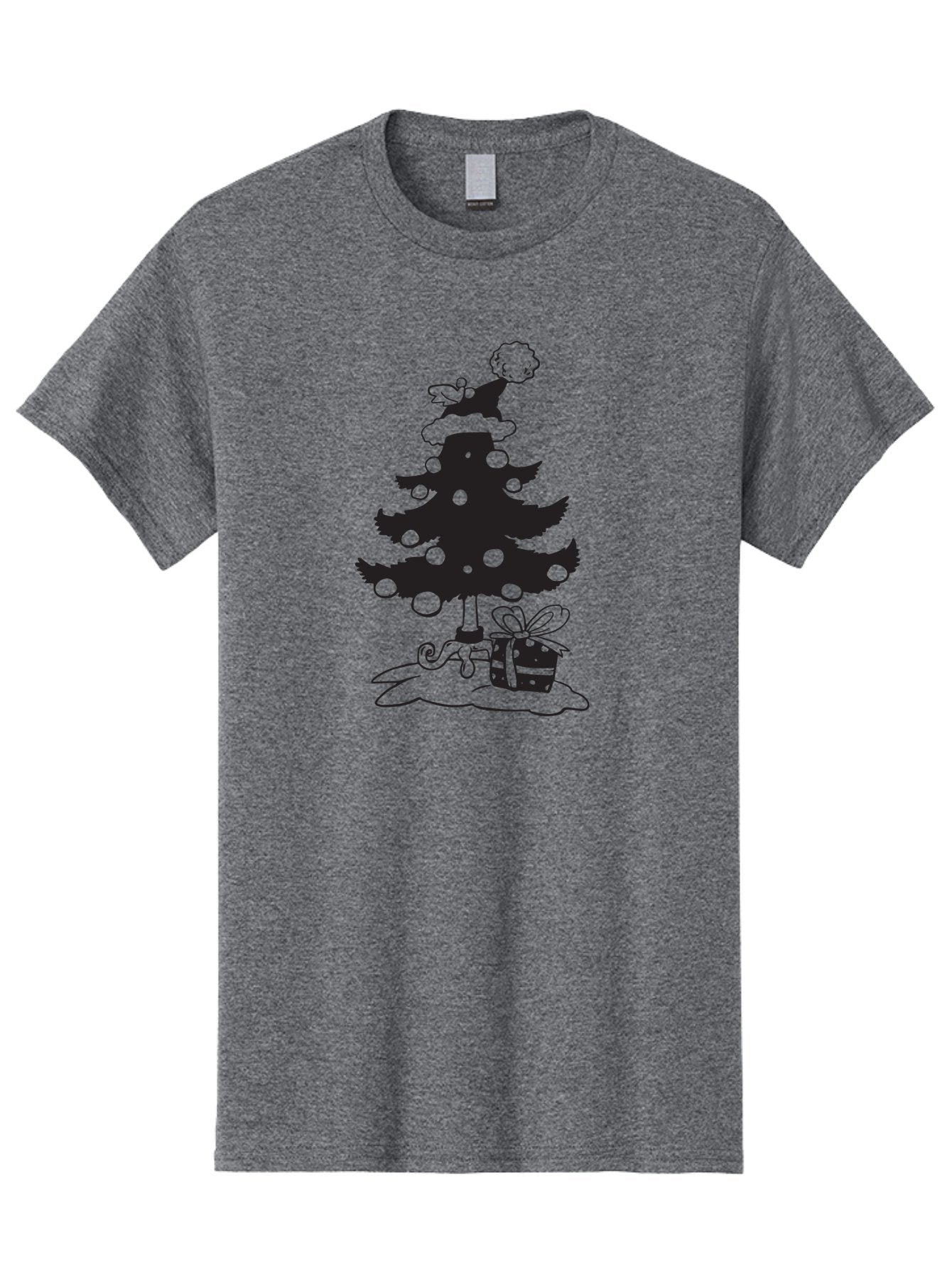 Christmas-Tree-1 Men'S Graphic Tee, 100% Cotton, Comfortable Casual Summer Wear, Machine Washable, Christmas Tree Silhouette, Decorated Tree, Angel On Top, Christmas Ornaments, Gift Box, Ribbon, Festive, Holiday, Christmas Decoration, Aac588 9