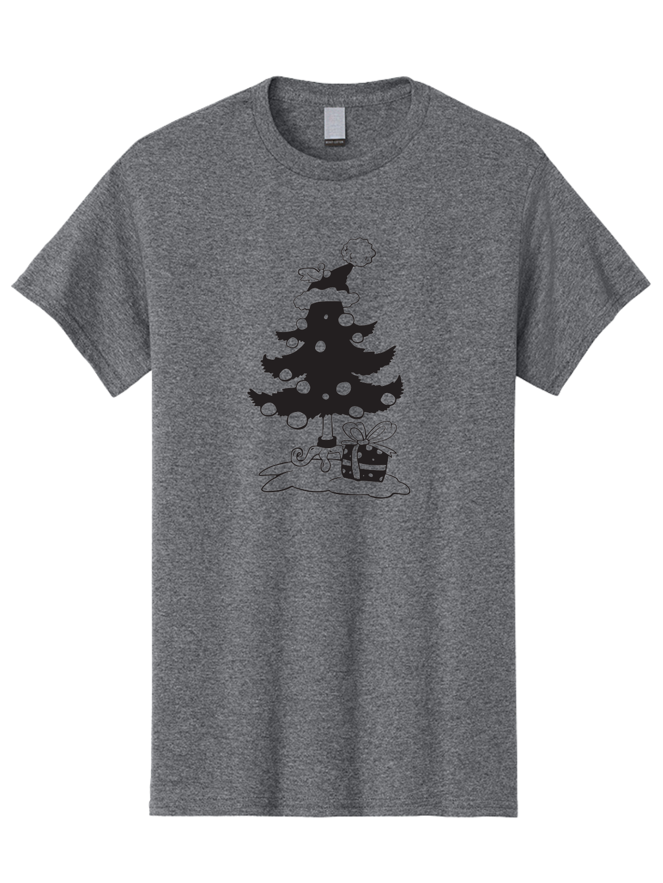 Christmas-Tree-1 Men'S Graphic Tee, 100% Cotton, Comfortable Casual Summer Wear, Machine Washable, Christmas Tree Silhouette, Decorated Tree, Angel On Top, Christmas Ornaments, Gift Box, Ribbon, Festive, Holiday, Christmas Decoration, Aac588 9