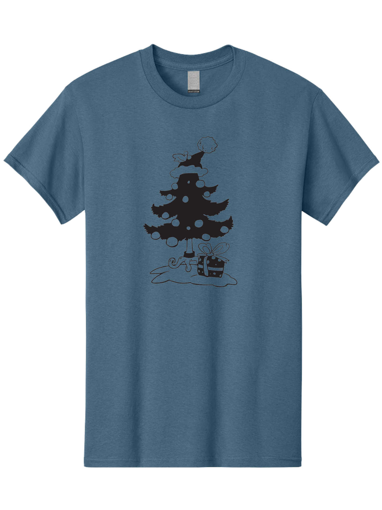 Christmas-Tree-1 Men'S Graphic Tee, 100% Cotton, Comfortable Casual Summer Wear, Machine Washable, Christmas Tree Silhouette, Decorated Tree, Angel On Top, Christmas Ornaments, Gift Box, Ribbon, Festive, Holiday, Christmas Decoration, Aac588 7