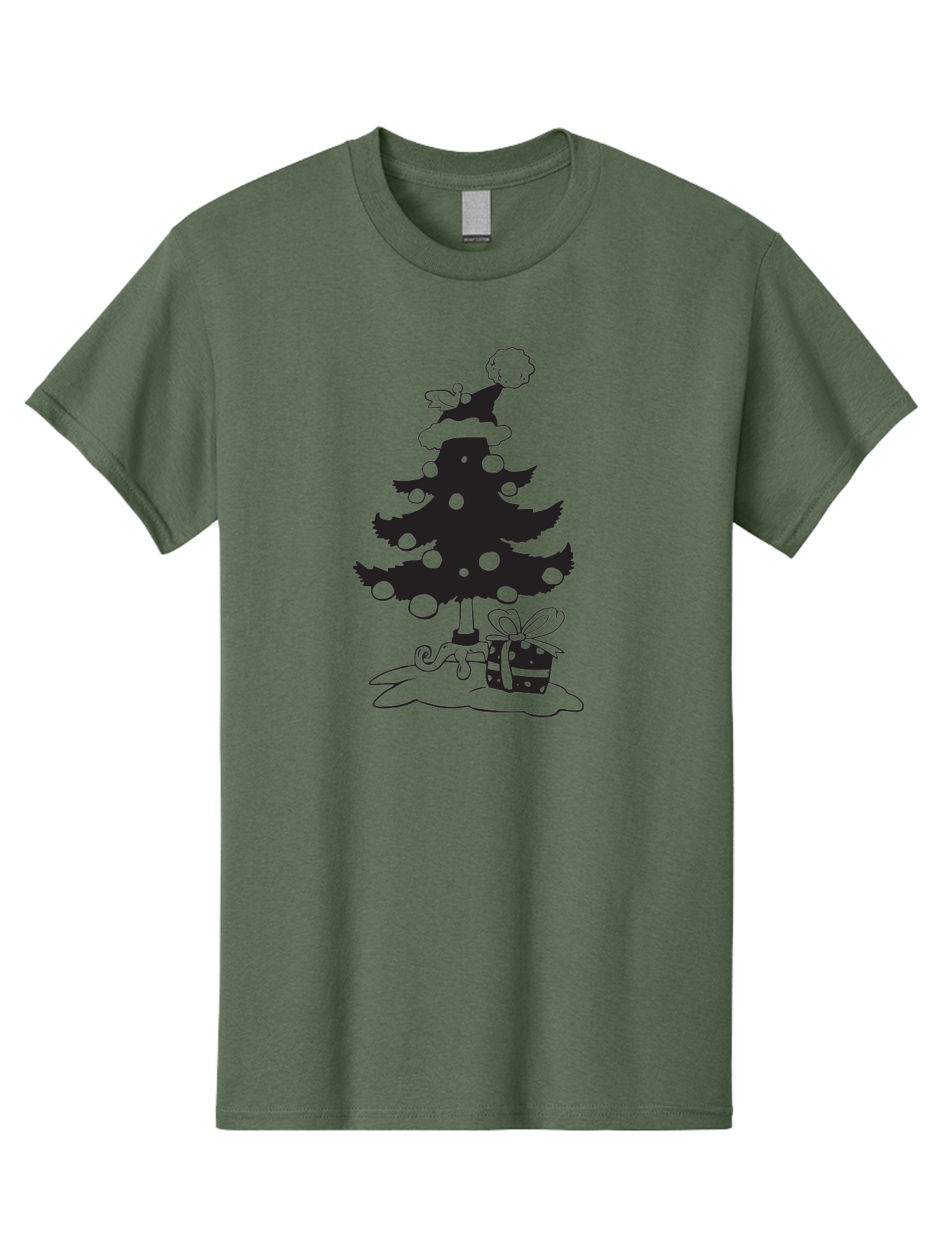 Christmas-Tree-1 Men'S Graphic Tee, 100% Cotton, Comfortable Casual Summer Wear, Machine Washable, Christmas Tree Silhouette, Decorated Tree, Angel On Top, Christmas Ornaments, Gift Box, Ribbon, Festive, Holiday, Christmas Decoration, Aac588 15