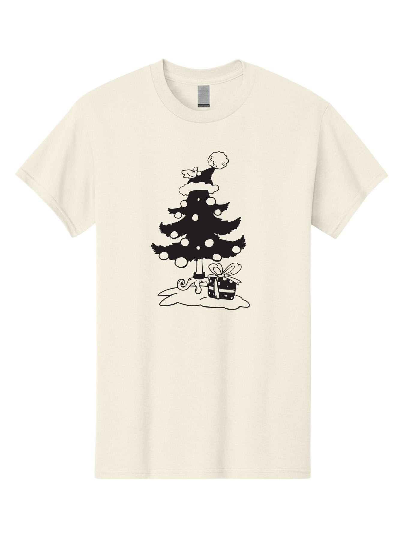 Christmas-Tree-1 Men'S Graphic Tee, 100% Cotton, Comfortable Casual Summer Wear, Machine Washable, Christmas Tree Silhouette, Decorated Tree, Angel On Top, Christmas Ornaments, Gift Box, Ribbon, Festive, Holiday, Christmas Decoration, Aac588 8