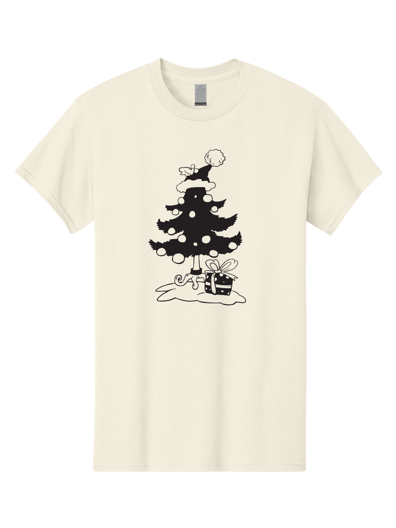 Christmas-Tree-1 Men'S Graphic Tee, 100% Cotton, Comfortable Casual Summer Wear, Machine Washable, Christmas Tree Silhouette, Decorated Tree, Angel On Top, Christmas Ornaments, Gift Box, Ribbon, Festive, Holiday, Christmas Decoration, Aac588 11