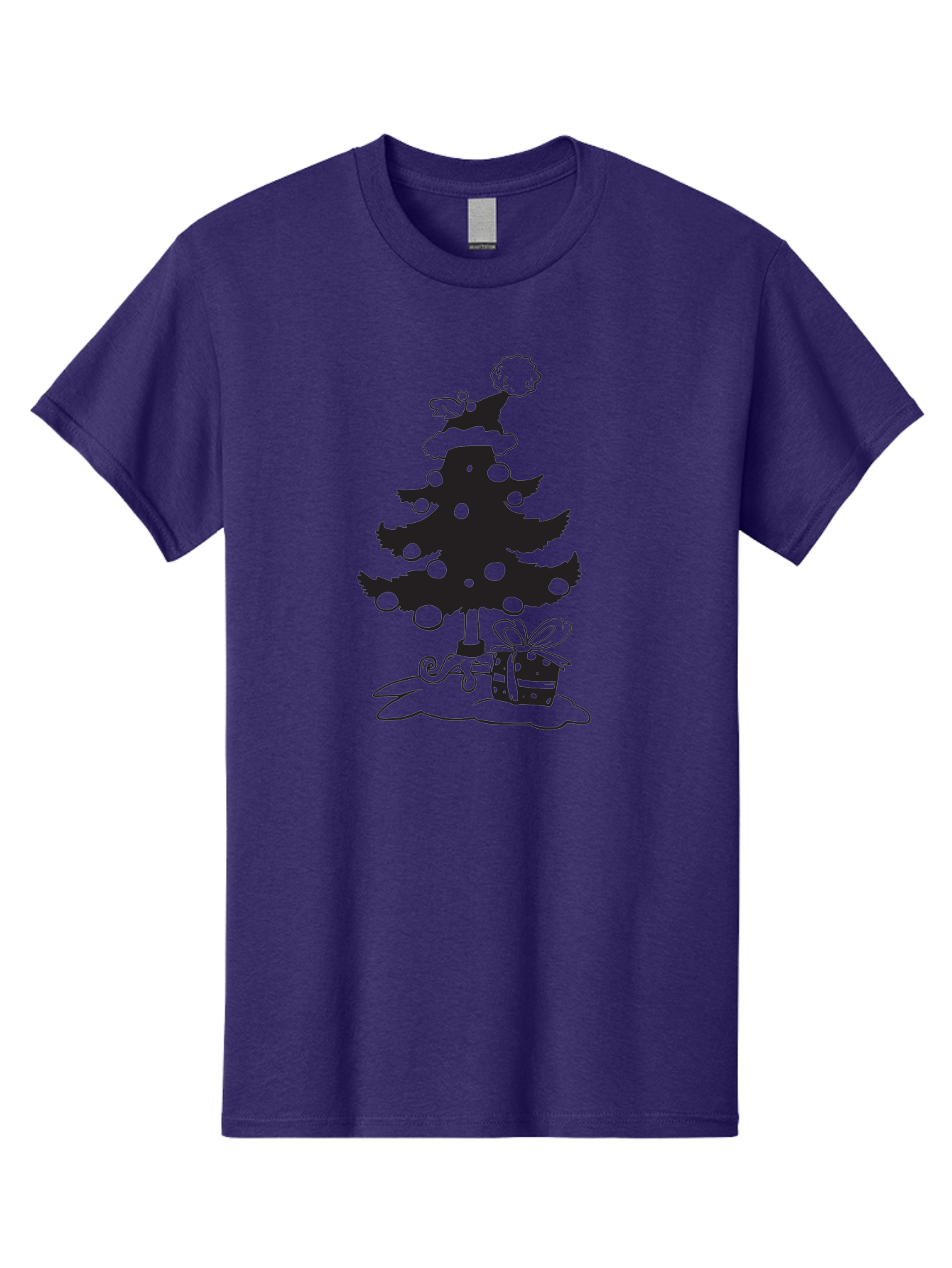 Christmas-Tree-1 Men'S Graphic Tee, 100% Cotton, Comfortable Casual Summer Wear, Machine Washable, Christmas Tree Silhouette, Decorated Tree, Angel On Top, Christmas Ornaments, Gift Box, Ribbon, Festive, Holiday, Christmas Decoration, Aac588 25