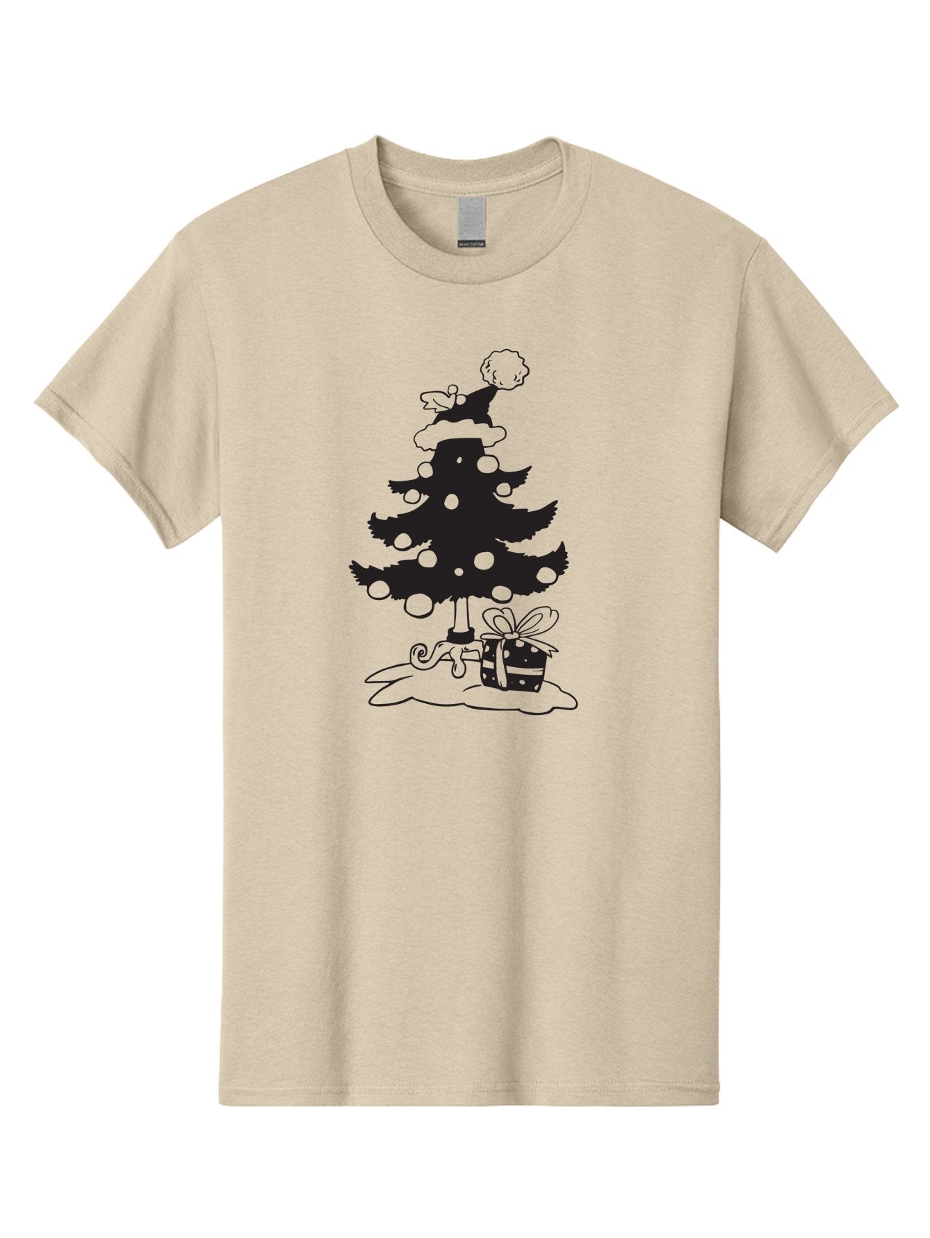 Christmas-Tree-1 Men'S Graphic Tee, 100% Cotton, Comfortable Casual Summer Wear, Machine Washable, Christmas Tree Silhouette, Decorated Tree, Angel On Top, Christmas Ornaments, Gift Box, Ribbon, Festive, Holiday, Christmas Decoration, Aac588 3