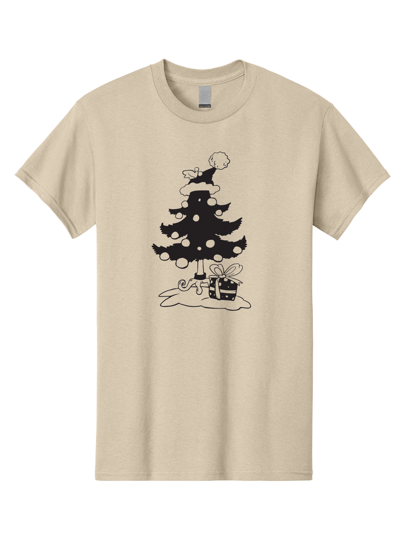Christmas-Tree-1 Men'S Graphic Tee, 100% Cotton, Comfortable Casual Summer Wear, Machine Washable, Christmas Tree Silhouette, Decorated Tree, Angel On Top, Christmas Ornaments, Gift Box, Ribbon, Festive, Holiday, Christmas Decoration, Aac588 17
