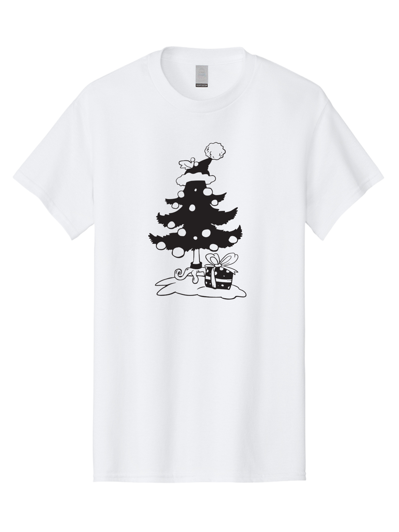 Christmas-Tree-1 Men'S Graphic Tee, 100% Cotton, Comfortable Casual Summer Wear, Machine Washable, Christmas Tree Silhouette, Decorated Tree, Angel On Top, Christmas Ornaments, Gift Box, Ribbon, Festive, Holiday, Christmas Decoration, Aac588 29