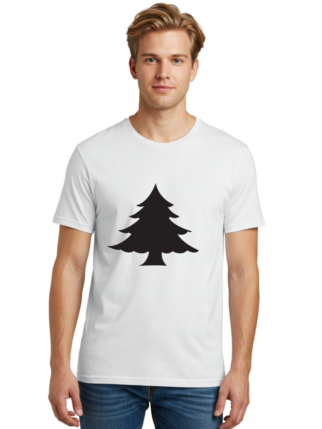 Christmas-Tree-2 Men'S Graphic Tee, 100% Cotton, Comfortable Casual Summer Wear, Machine Washable, Evergreen Tree, Pine Tree Silhouette, Simple Graphics, Minimalist Design, Nature Icon, Outdoor Symbol, Forest Representation, Tree Illustration Aac589 21