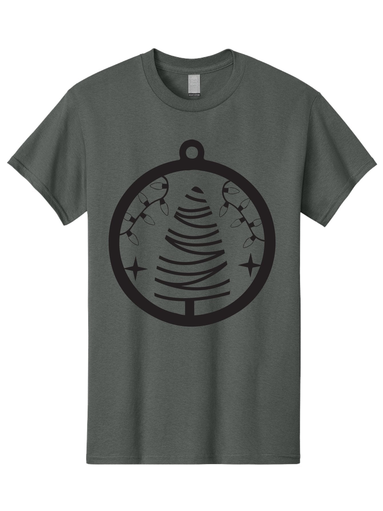 Christmas-Tree-Ornament-1 Men'S Graphic Tee, 100% Cotton, Comfortable Casual Summer Wear, Machine Washable, Christmas Tree, Holiday Decoration, Festive Lights, Stars, Winter Wonderland, Christmas Ornament, Black Silhouette, Festive Design Aac590 7