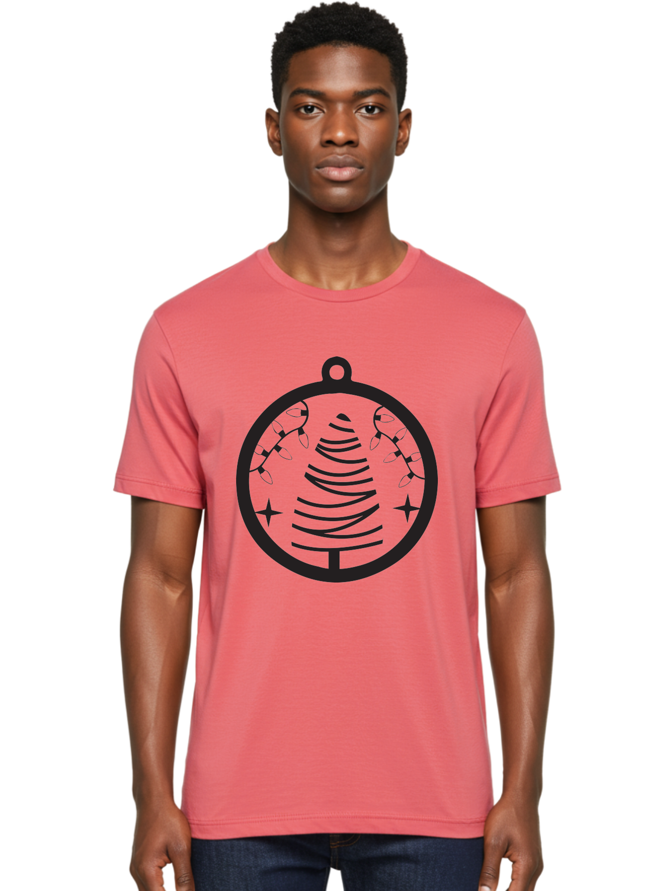 Christmas-Tree-Ornament-1 Men'S Graphic Tee, 100% Cotton, Comfortable Casual Summer Wear, Machine Washable, Christmas Tree, Holiday Decoration, Festive Lights, Stars, Winter Wonderland, Christmas Ornament, Black Silhouette, Festive Design Aac590 30