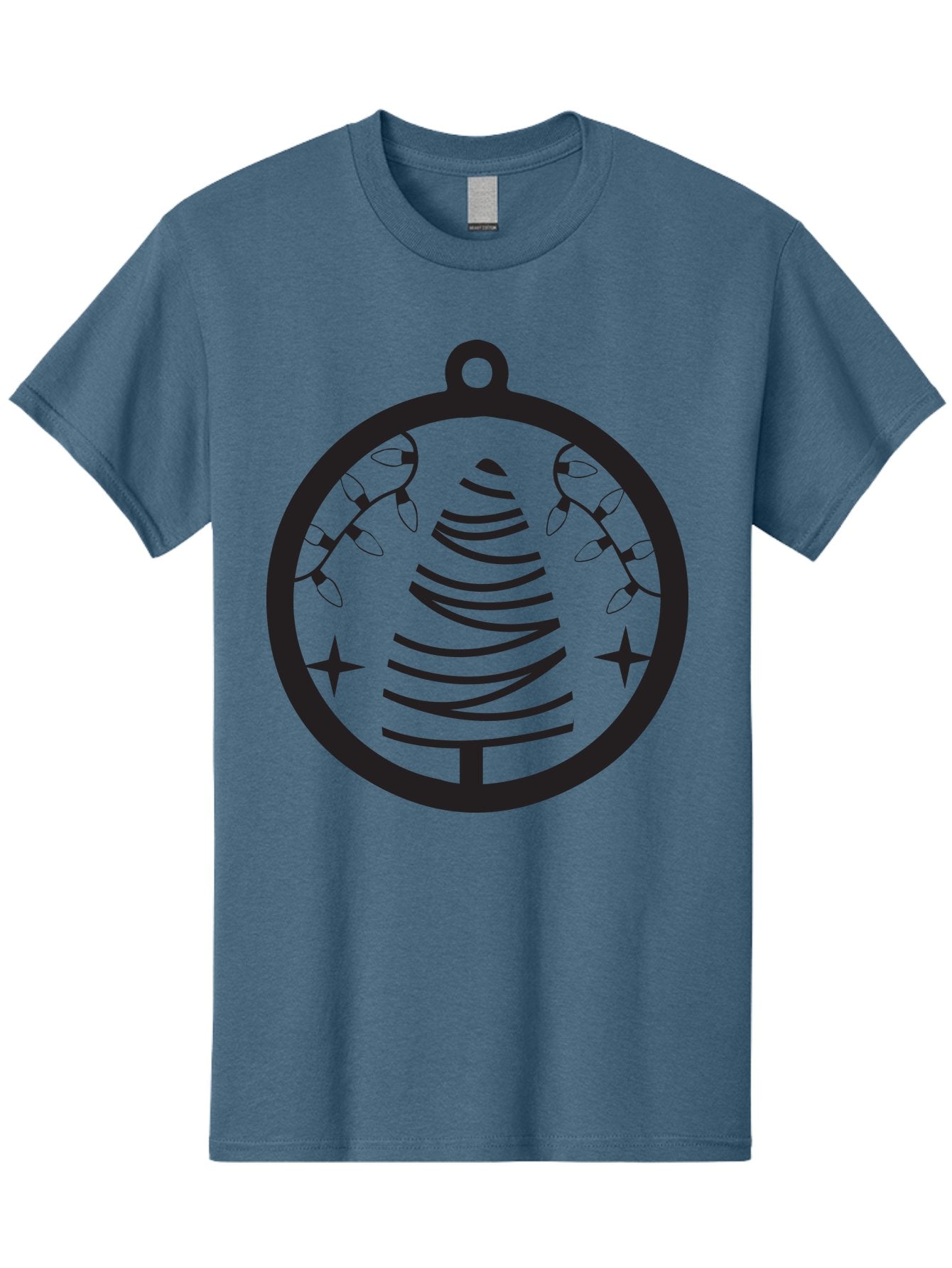 Christmas-Tree-Ornament-1 Men'S Graphic Tee, 100% Cotton, Comfortable Casual Summer Wear, Machine Washable, Christmas Tree, Holiday Decoration, Festive Lights, Stars, Winter Wonderland, Christmas Ornament, Black Silhouette, Festive Design Aac590 3