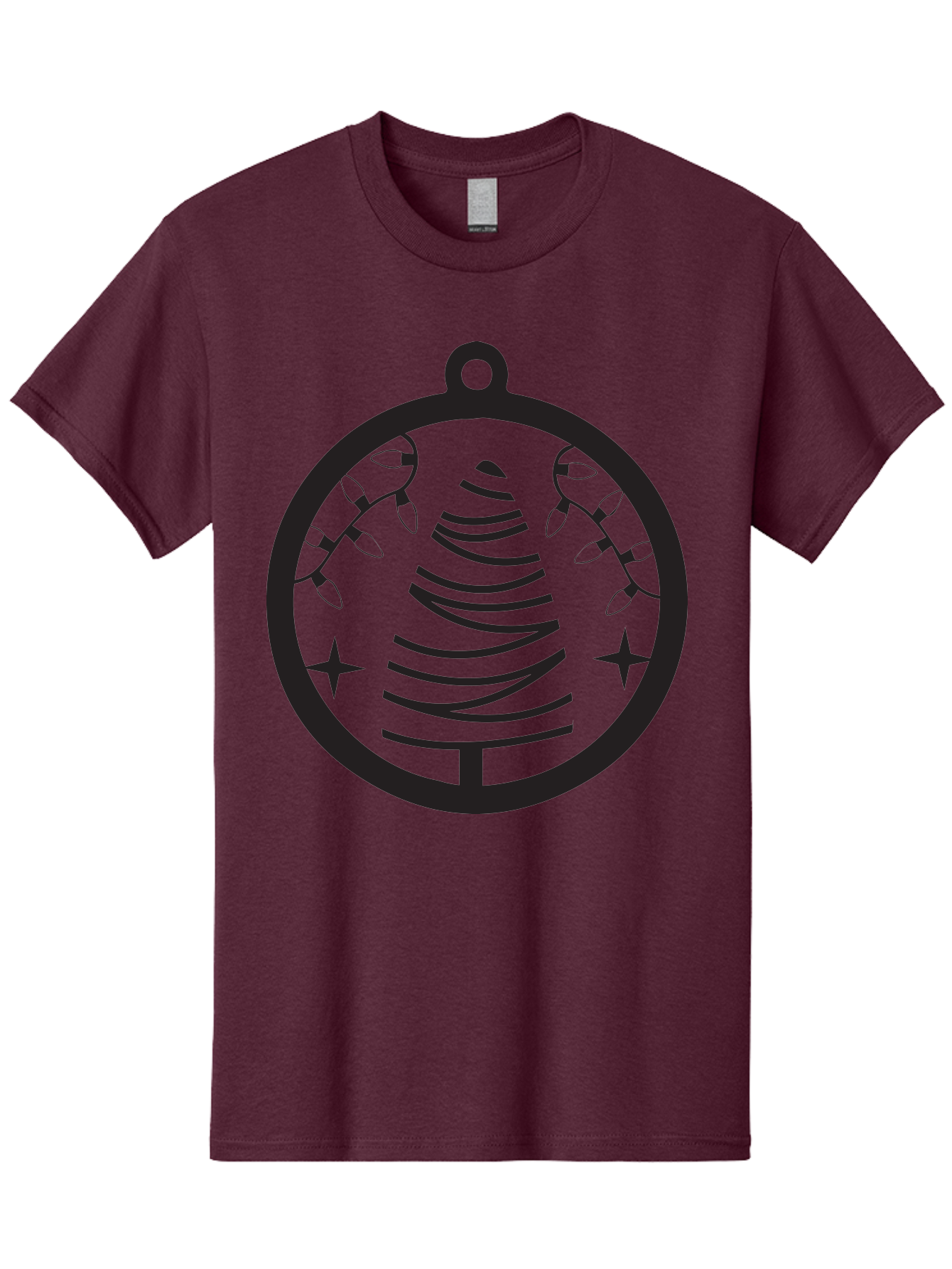 Christmas-Tree-Ornament-1 Men'S Graphic Tee, 100% Cotton, Comfortable Casual Summer Wear, Machine Washable, Christmas Tree, Holiday Decoration, Festive Lights, Stars, Winter Wonderland, Christmas Ornament, Black Silhouette, Festive Design Aac590