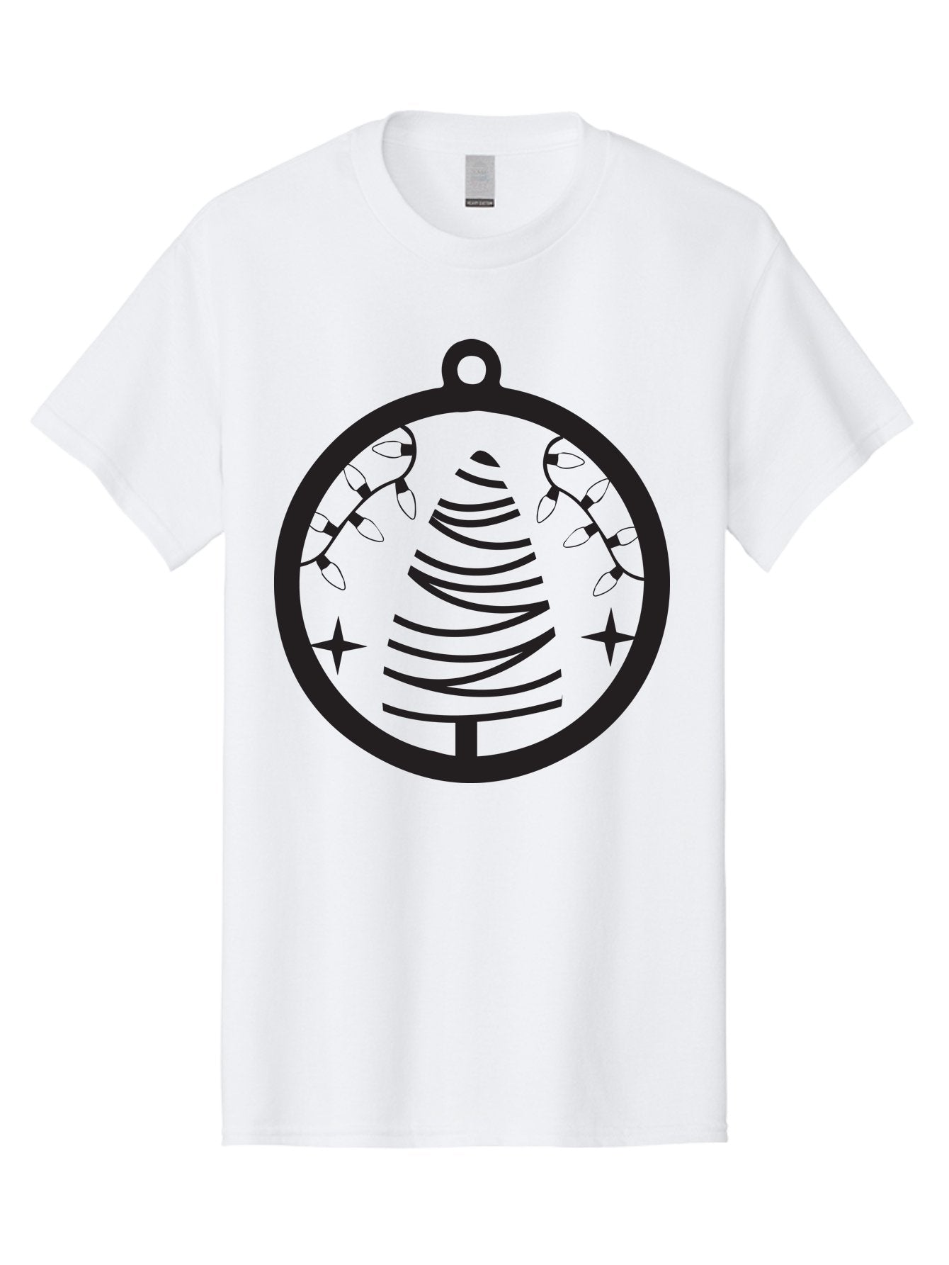 Christmas-Tree-Ornament-1 Men'S Graphic Tee, 100% Cotton, Comfortable Casual Summer Wear, Machine Washable, Christmas Tree, Holiday Decoration, Festive Lights, Stars, Winter Wonderland, Christmas Ornament, Black Silhouette, Festive Design Aac590 8