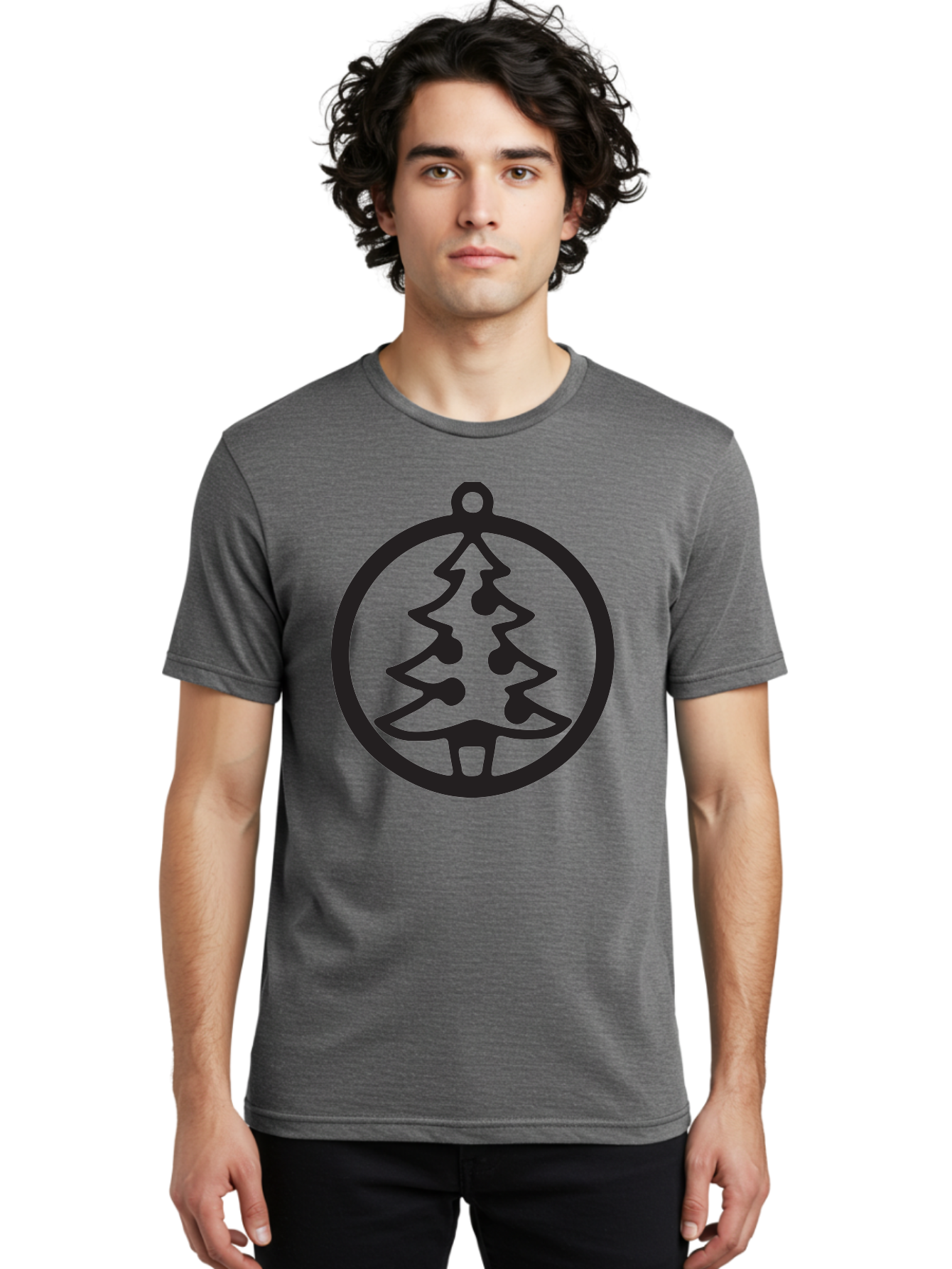 Christmas-Tree-Ornament-2 Men'S Graphic Tee, 100% Cotton, Comfortable Casual Summer Wear, Machine Washable, Christmas Tree, Holiday Decoration, Festive Symbol, Ornament Design, Black Silhouette, Simple Shape, Bauble, Christmas Theme, Aac591 14