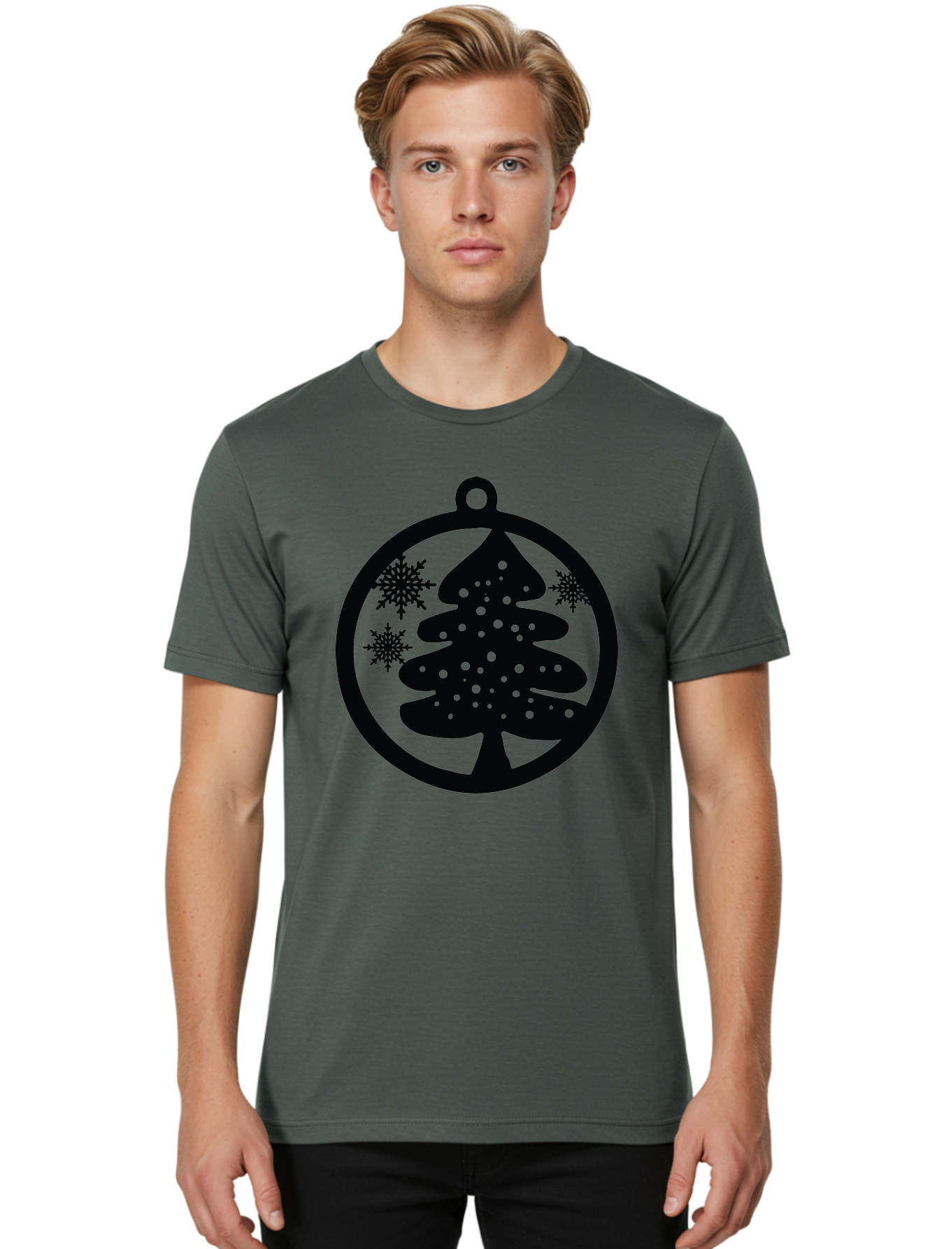 Christmas-Tree-Ornament Men'S Graphic Tee, 100% Cotton, Comfortable Casual Summer Wear, Machine Washable, Christmas Tree Silhouette, Snowflakes, Holiday Decoration, Festive Design, Winter Wonderland, Christmas Ornament, Bauble, Tree Bauble, Aac592 10