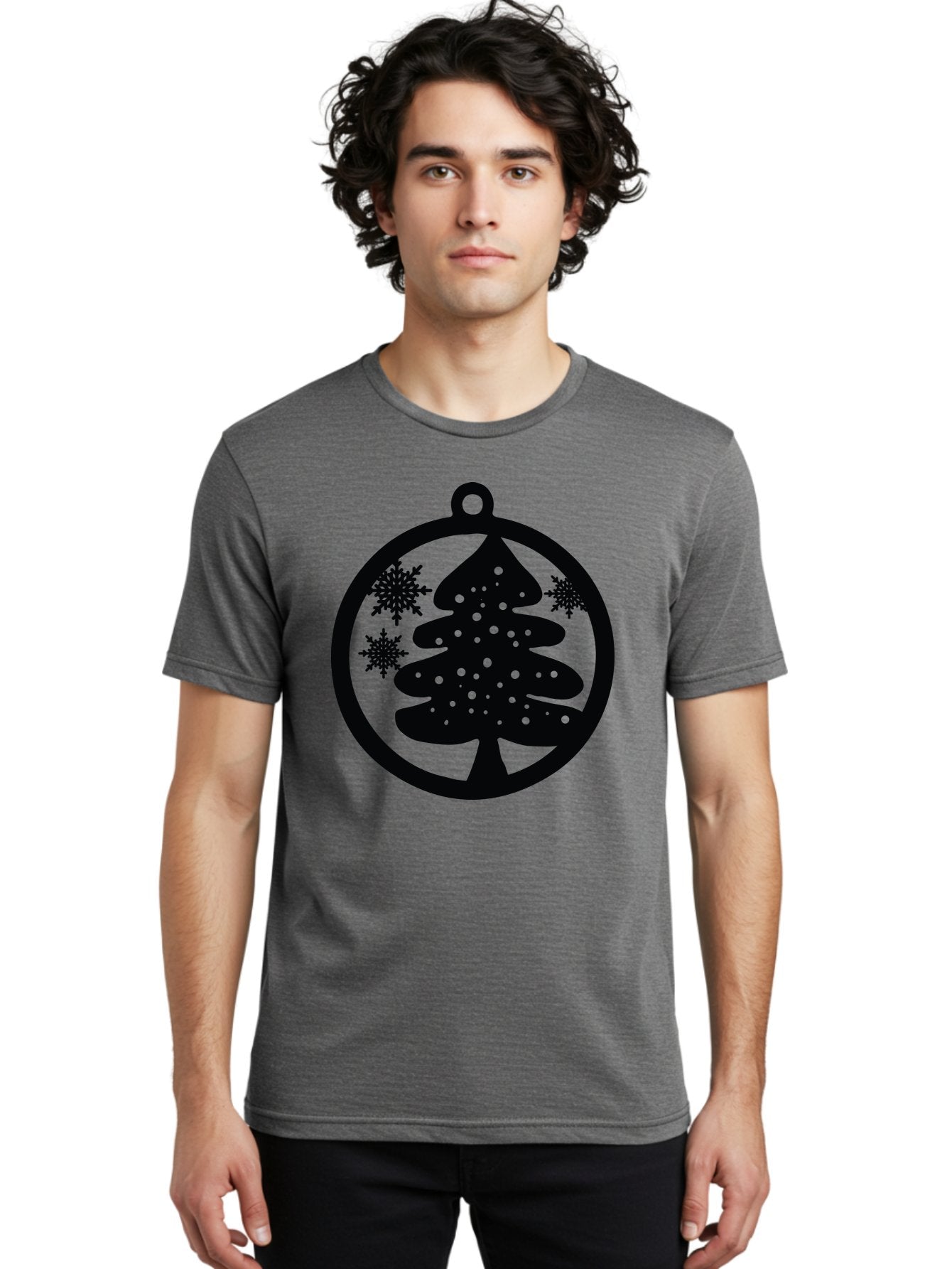 Christmas-Tree-Ornament Men'S Graphic Tee, 100% Cotton, Comfortable Casual Summer Wear, Machine Washable, Christmas Tree Silhouette, Snowflakes, Holiday Decoration, Festive Design, Winter Wonderland, Christmas Ornament, Bauble, Tree Bauble, Aac592 30