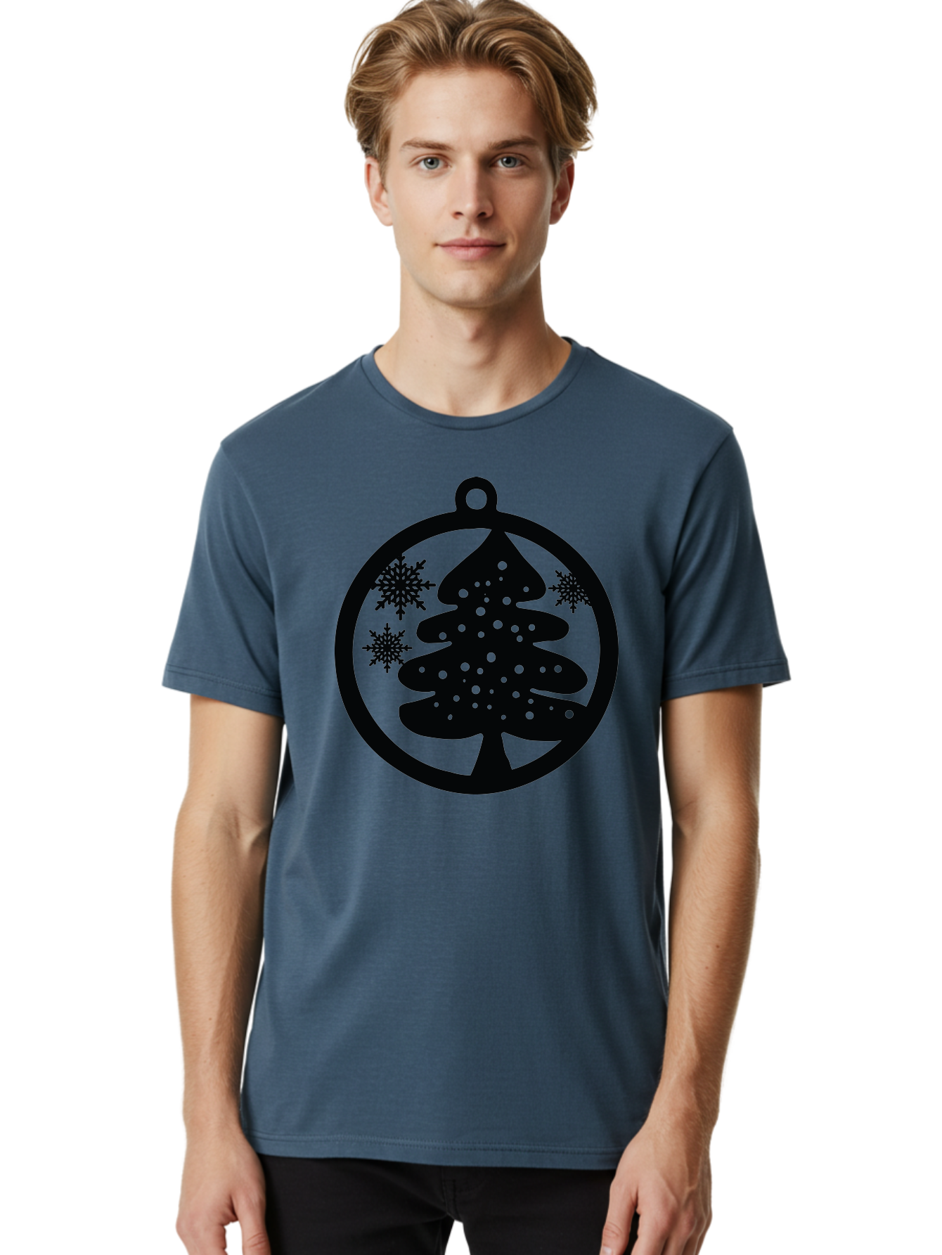 Christmas-Tree-Ornament Men'S Graphic Tee, 100% Cotton, Comfortable Casual Summer Wear, Machine Washable, Christmas Tree Silhouette, Snowflakes, Holiday Decoration, Festive Design, Winter Wonderland, Christmas Ornament, Bauble, Tree Bauble, Aac592 16
