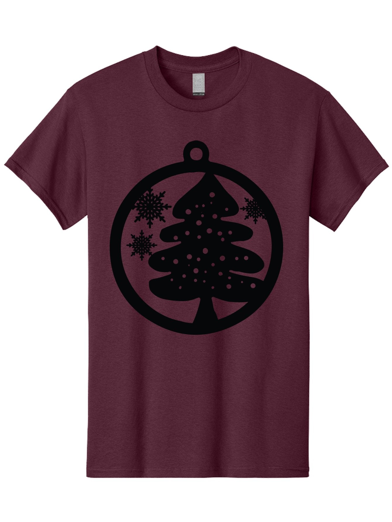 Christmas-Tree-Ornament Men'S Graphic Tee, 100% Cotton, Comfortable Casual Summer Wear, Machine Washable, Christmas Tree Silhouette, Snowflakes, Holiday Decoration, Festive Design, Winter Wonderland, Christmas Ornament, Bauble, Tree Bauble, Aac592