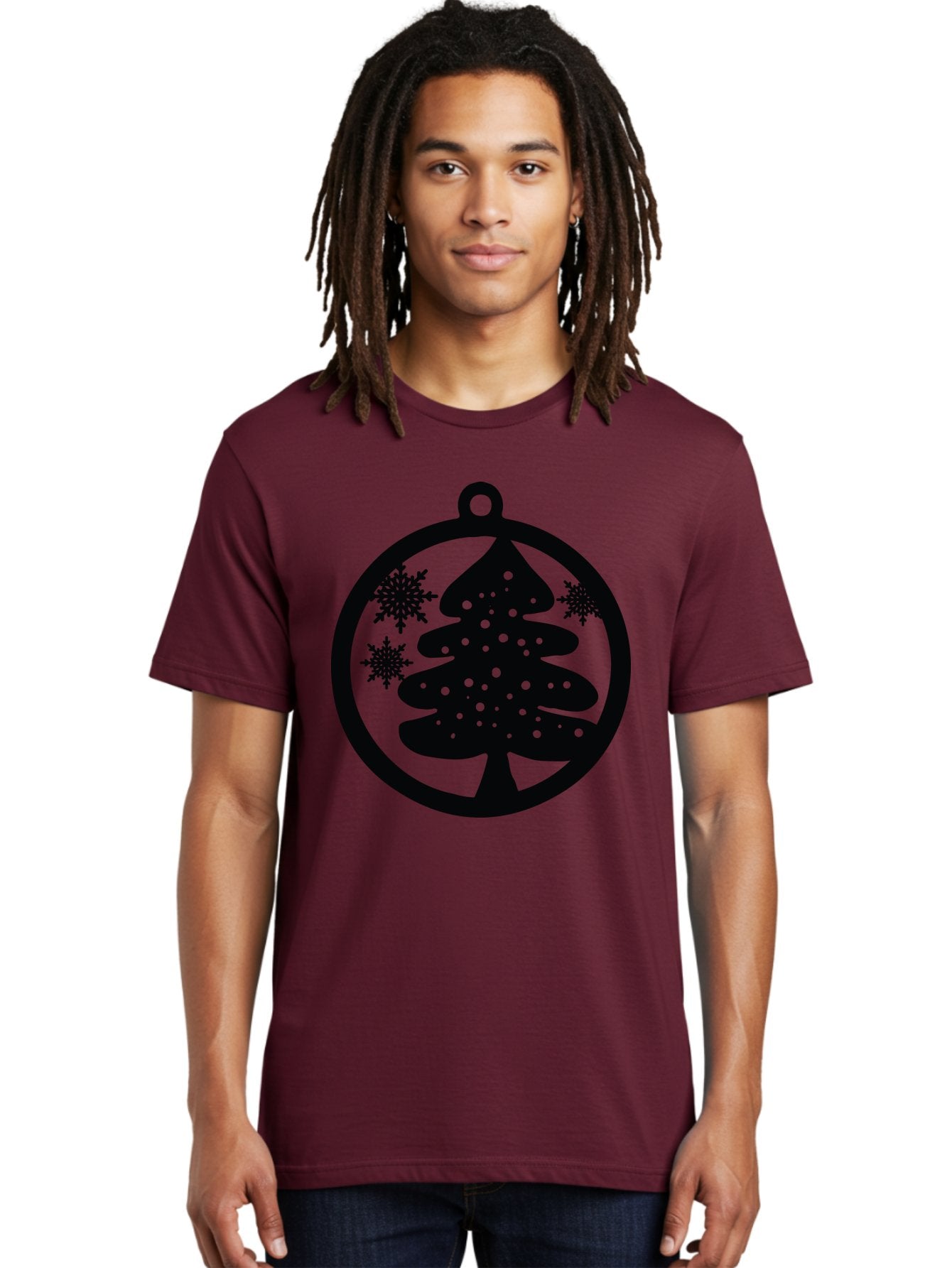 Christmas-Tree-Ornament Men'S Graphic Tee, 100% Cotton, Comfortable Casual Summer Wear, Machine Washable, Christmas Tree Silhouette, Snowflakes, Holiday Decoration, Festive Design, Winter Wonderland, Christmas Ornament, Bauble, Tree Bauble, Aac592 19