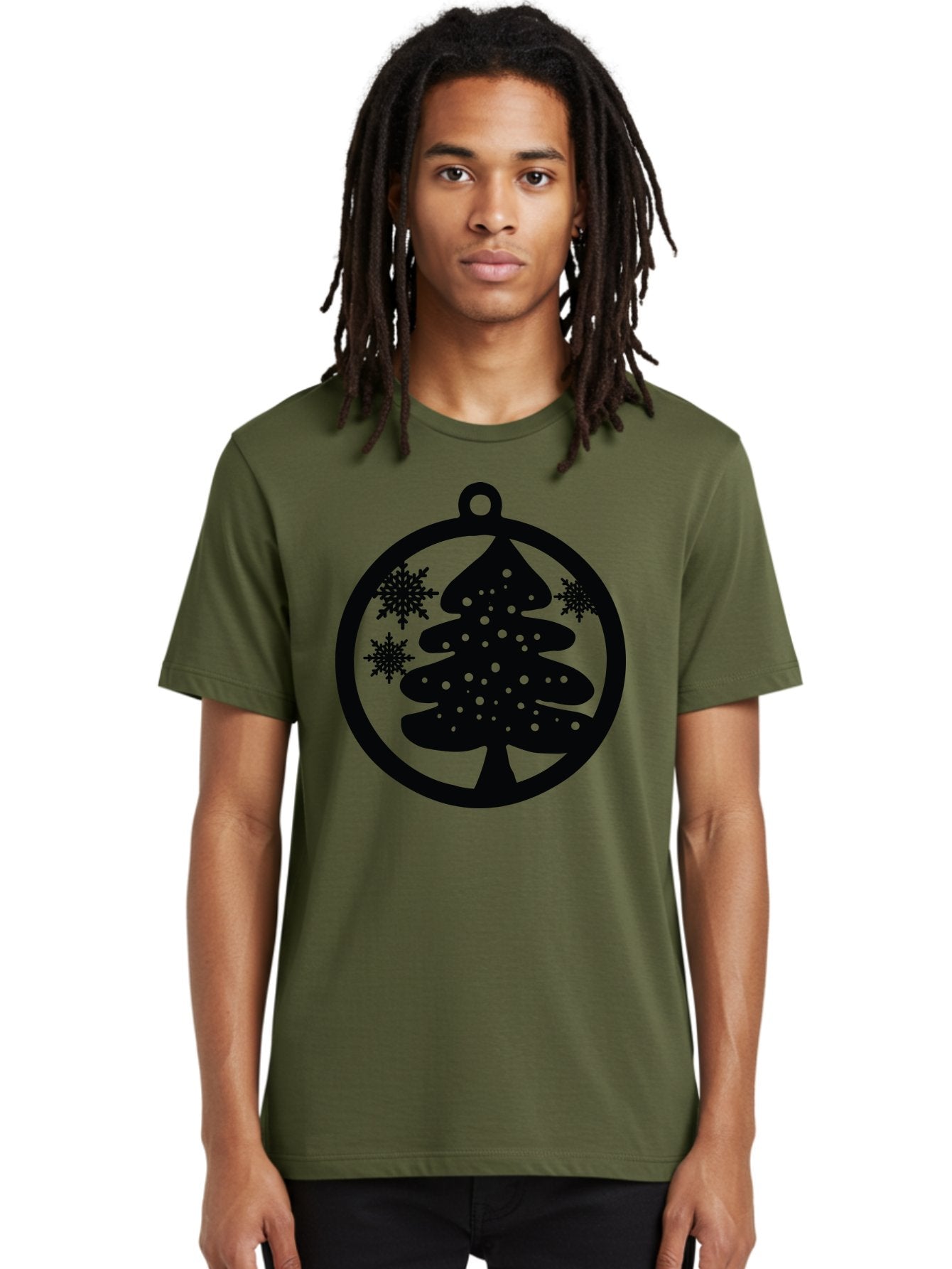 Christmas-Tree-Ornament Men'S Graphic Tee, 100% Cotton, Comfortable Casual Summer Wear, Machine Washable, Christmas Tree Silhouette, Snowflakes, Holiday Decoration, Festive Design, Winter Wonderland, Christmas Ornament, Bauble, Tree Bauble, Aac592 28