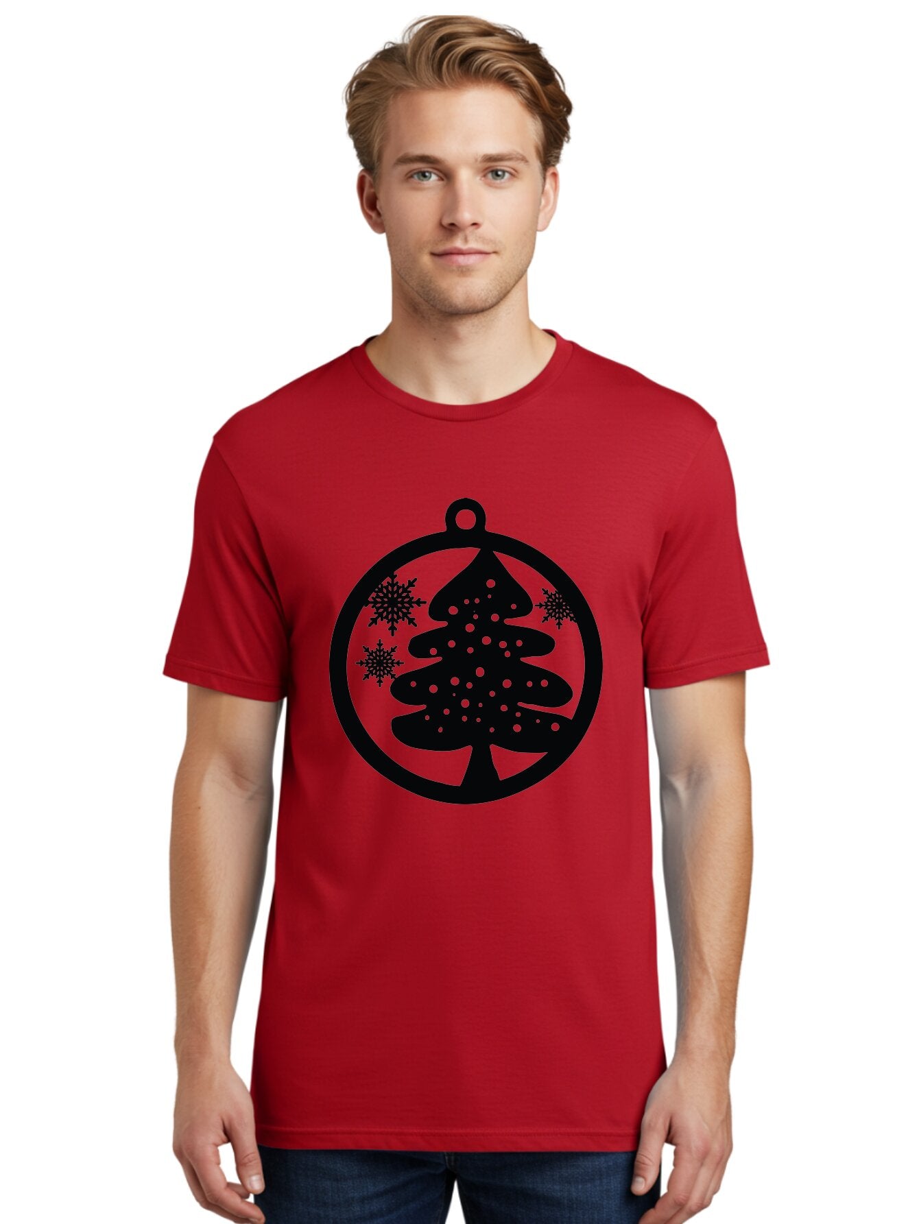 Christmas-Tree-Ornament Men'S Graphic Tee, 100% Cotton, Comfortable Casual Summer Wear, Machine Washable, Christmas Tree Silhouette, Snowflakes, Holiday Decoration, Festive Design, Winter Wonderland, Christmas Ornament, Bauble, Tree Bauble, Aac592 16