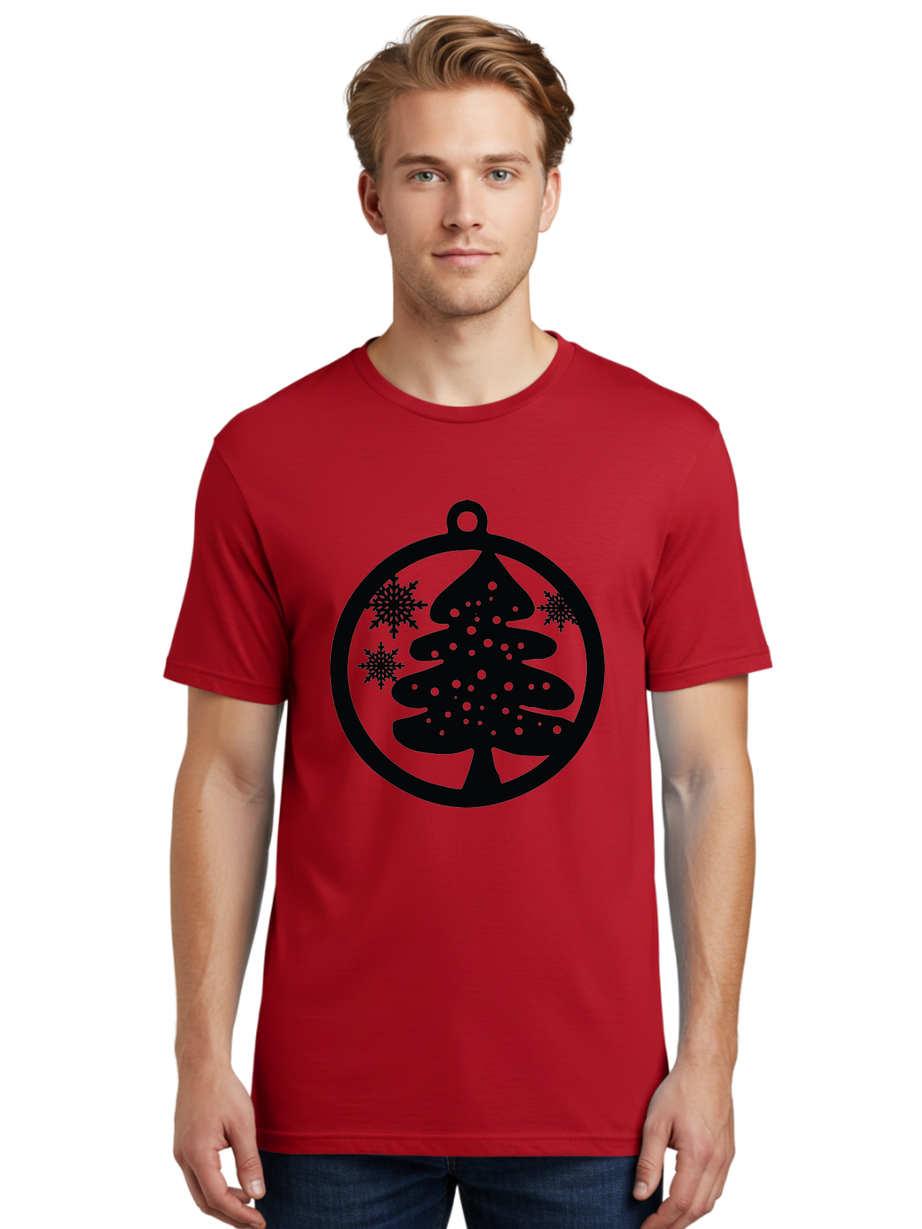 Christmas-Tree-Ornament Men'S Graphic Tee, 100% Cotton, Comfortable Casual Summer Wear, Machine Washable, Christmas Tree Silhouette, Snowflakes, Holiday Decoration, Festive Design, Winter Wonderland, Christmas Ornament, Bauble, Tree Bauble, Aac592 26