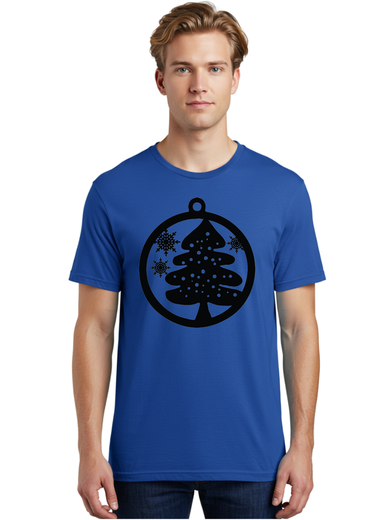 Christmas-Tree-Ornament Men'S Graphic Tee, 100% Cotton, Comfortable Casual Summer Wear, Machine Washable, Christmas Tree Silhouette, Snowflakes, Holiday Decoration, Festive Design, Winter Wonderland, Christmas Ornament, Bauble, Tree Bauble, Aac592 14