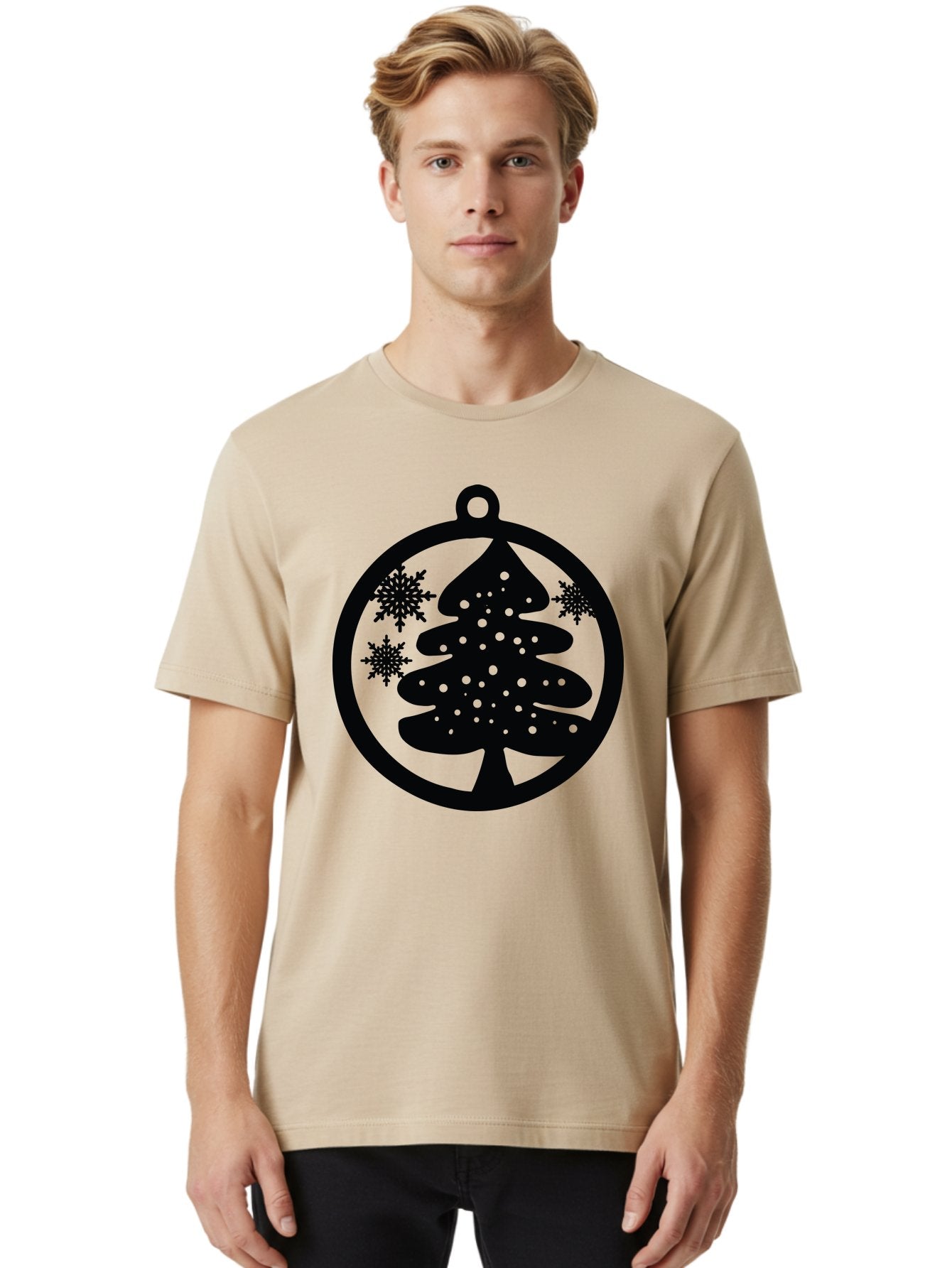 Christmas-Tree-Ornament Men'S Graphic Tee, 100% Cotton, Comfortable Casual Summer Wear, Machine Washable, Christmas Tree Silhouette, Snowflakes, Holiday Decoration, Festive Design, Winter Wonderland, Christmas Ornament, Bauble, Tree Bauble, Aac592 22