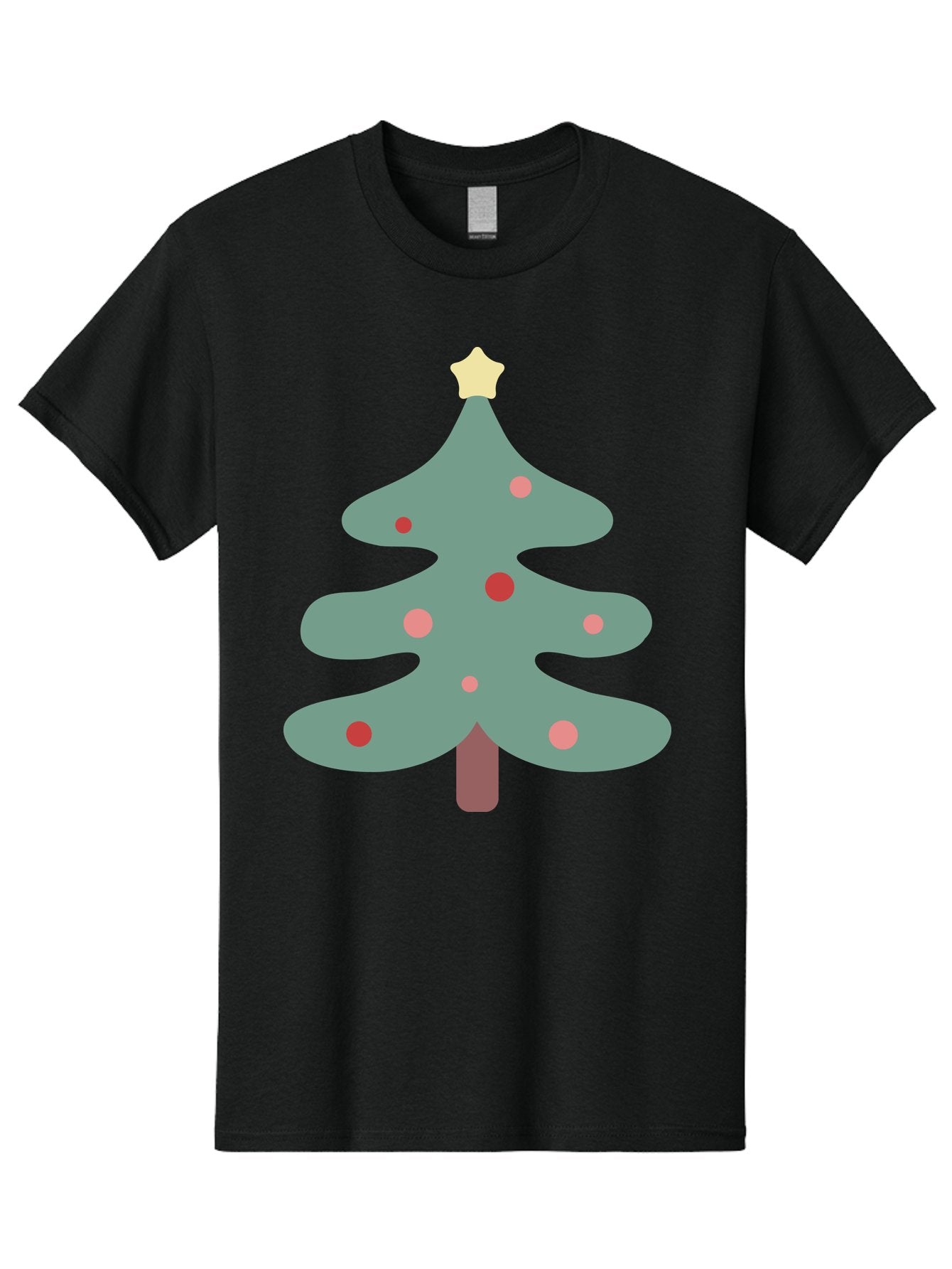 Christmas-Tree Men'S Graphic Tee, 100% Cotton, Comfortable Casual Summer Wear, Machine Washable, Christmas Tree, Festive Decorations, Red Ornaments, Pink Baubles, Star Topper, Holiday Cheer, Winter Wonderland, Cartoon Style, Simple Design, Aac594