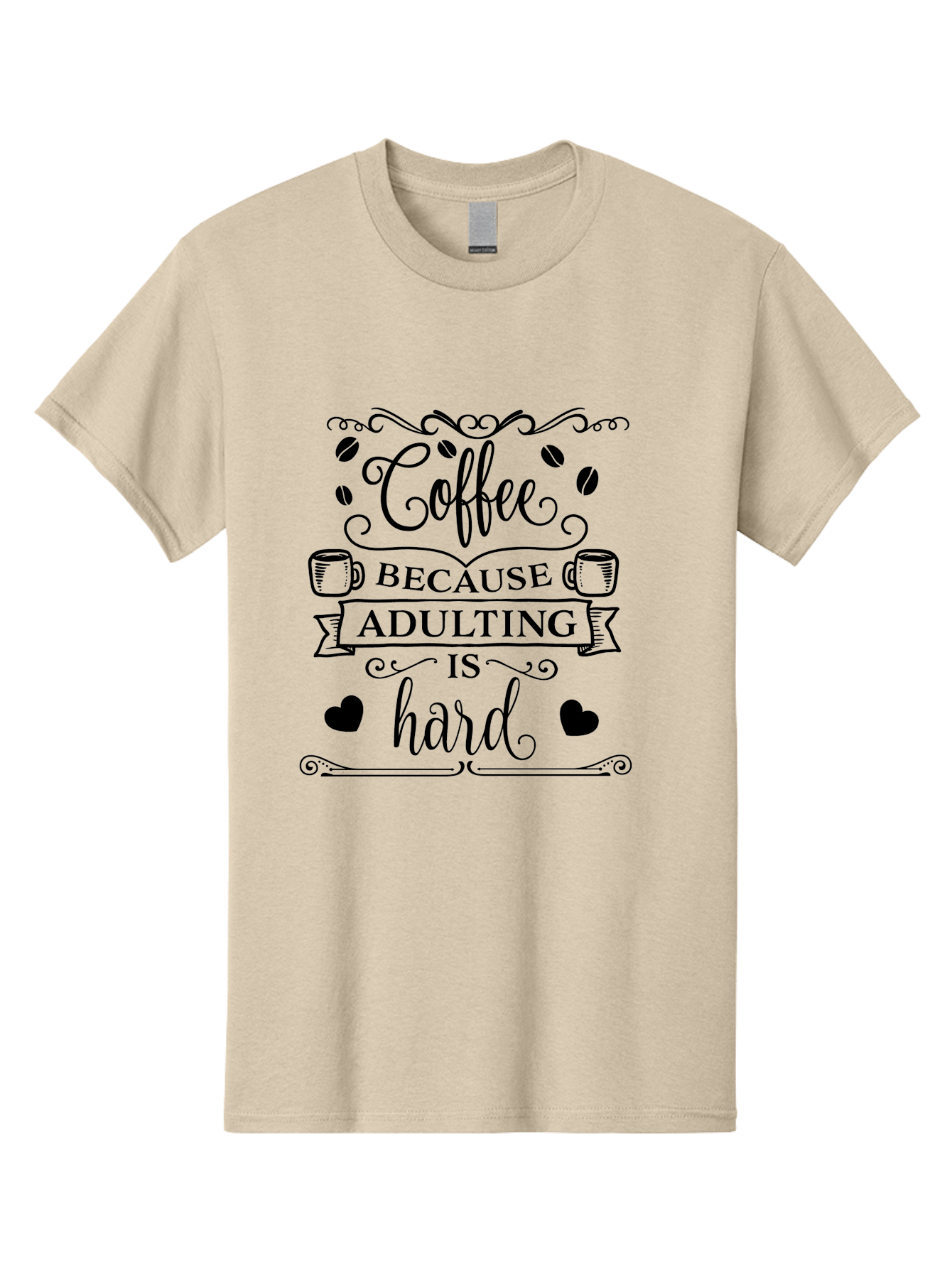 Coffee-Because-Adulting-Is-Hard Men'S Graphic Tee, 100% Cotton, Comfortable Casual Summer Wear, Machine Washable, Coffee Quote, Adulting Struggles, Coffee Lover, Funny Quote, Coffee Humor, Coffee Addiction, Coffee Enthusiast, Aac598 3