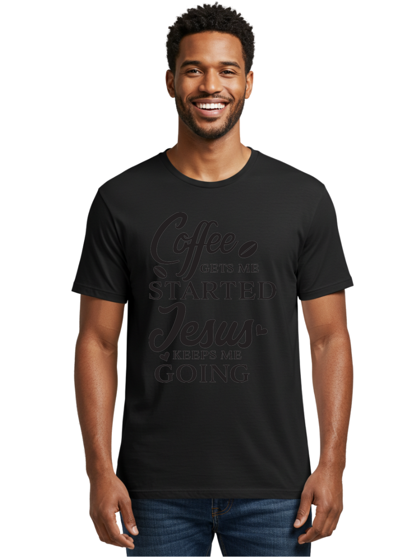 Coffee-Gets-Me-Started-Jesus-Keeps-Me-Going Men'S Graphic Tee, 100% Cotton, Comfortable Casual Summer Wear, Machine Washable, Coffee Quote, Inspirational Quote, Faith And Coffee, Motivational Saying, Christian Quote, Coffee Lover, Jesus Quote, Aac600 28