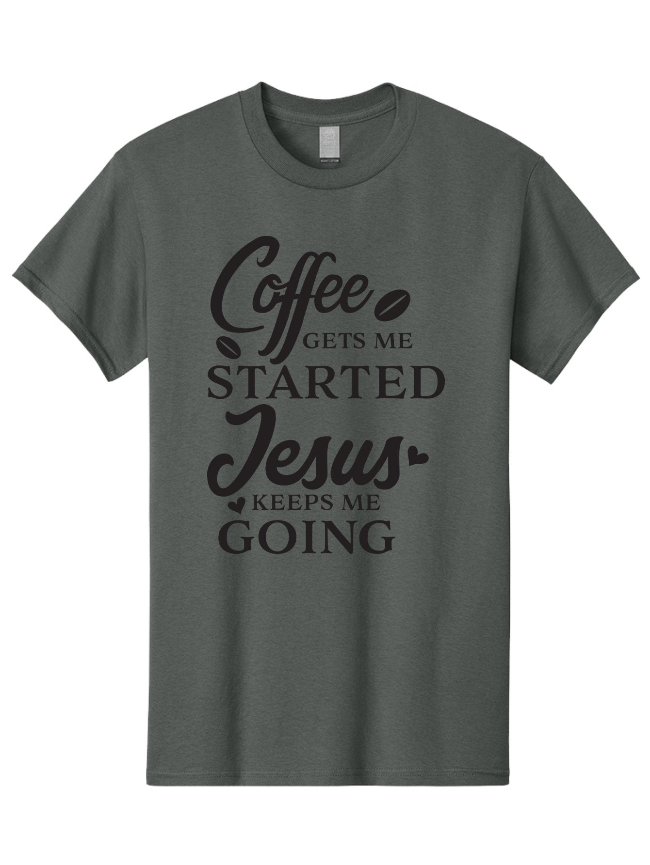 Coffee-Gets-Me-Started-Jesus-Keeps-Me-Going Men'S Graphic Tee, 100% Cotton, Comfortable Casual Summer Wear, Machine Washable, Coffee Quote, Inspirational Quote, Faith And Coffee, Motivational Saying, Christian Quote, Coffee Lover, Jesus Quote, Aac600 15