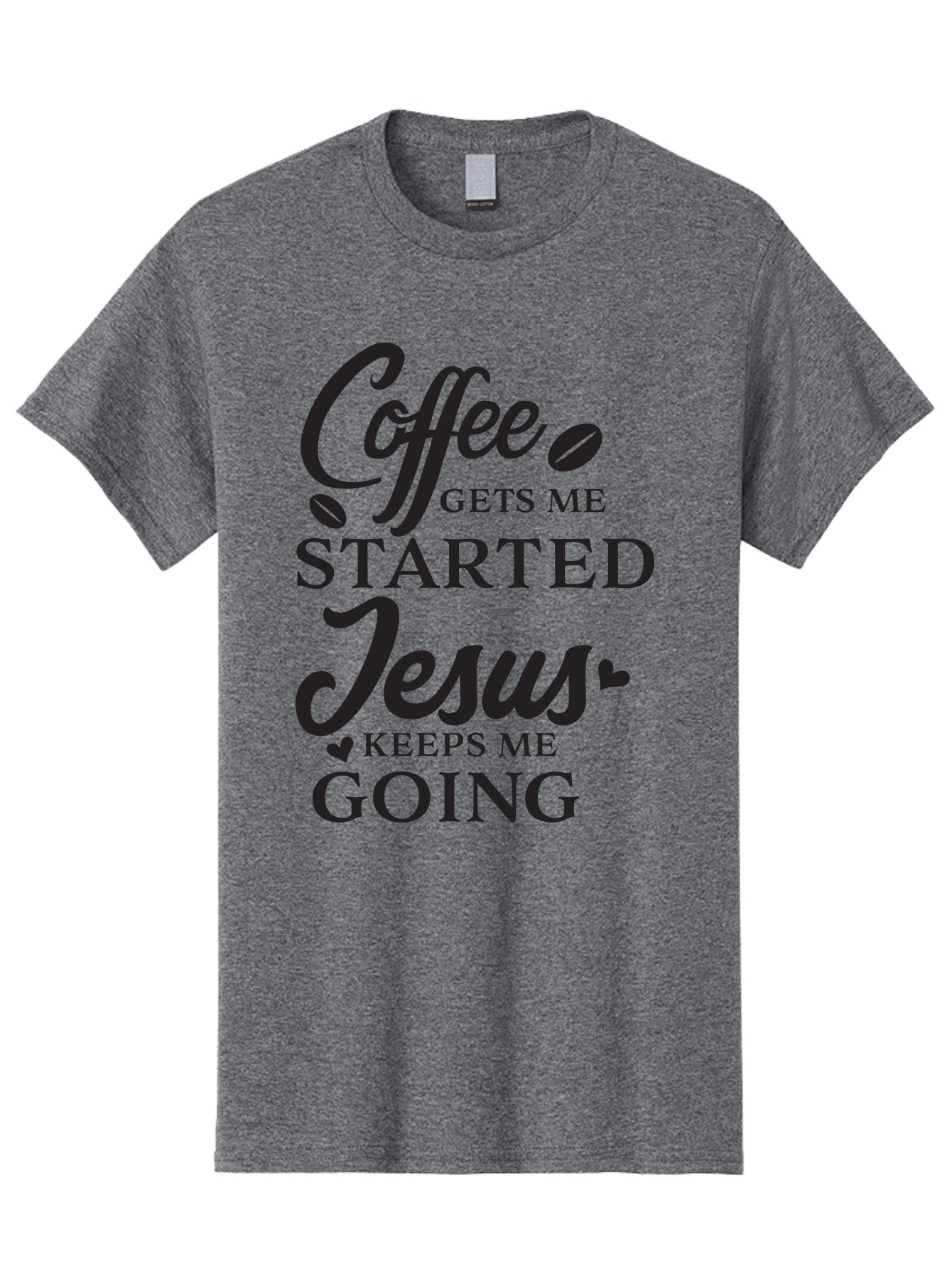 Coffee-Gets-Me-Started-Jesus-Keeps-Me-Going Men'S Graphic Tee, 100% Cotton, Comfortable Casual Summer Wear, Machine Washable, Coffee Quote, Inspirational Quote, Faith And Coffee, Motivational Saying, Christian Quote, Coffee Lover, Jesus Quote, Aac600 13