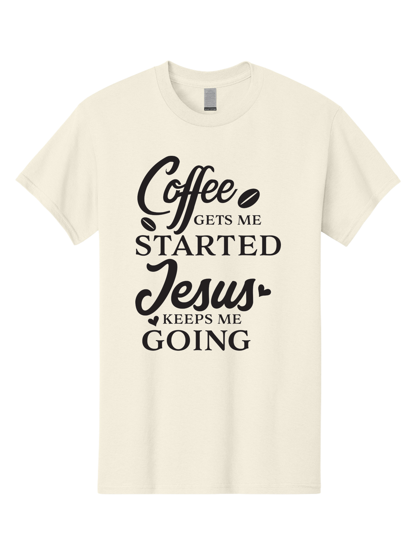 Coffee-Gets-Me-Started-Jesus-Keeps-Me-Going Men'S Graphic Tee, 100% Cotton, Comfortable Casual Summer Wear, Machine Washable, Coffee Quote, Inspirational Quote, Faith And Coffee, Motivational Saying, Christian Quote, Coffee Lover, Jesus Quote, Aac600 19
