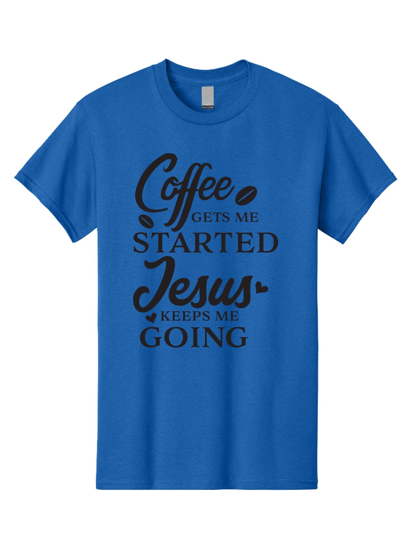Coffee-Gets-Me-Started-Jesus-Keeps-Me-Going Men'S Graphic Tee, 100% Cotton, Comfortable Casual Summer Wear, Machine Washable, Coffee Quote, Inspirational Quote, Faith And Coffee, Motivational Saying, Christian Quote, Coffee Lover, Jesus Quote, Aac600 3