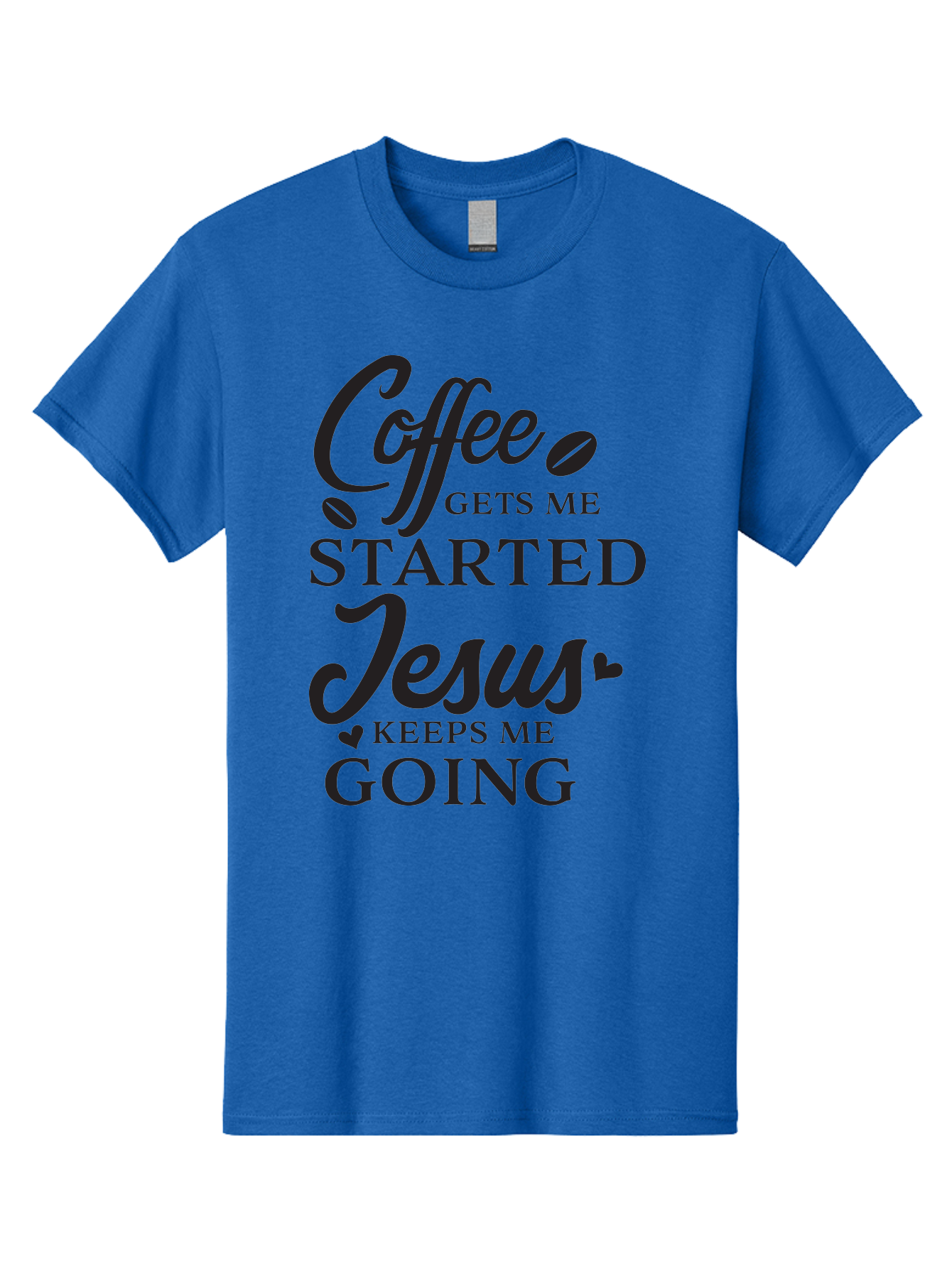 Coffee-Gets-Me-Started-Jesus-Keeps-Me-Going Men'S Graphic Tee, 100% Cotton, Comfortable Casual Summer Wear, Machine Washable, Coffee Quote, Inspirational Quote, Faith And Coffee, Motivational Saying, Christian Quote, Coffee Lover, Jesus Quote, Aac600 17