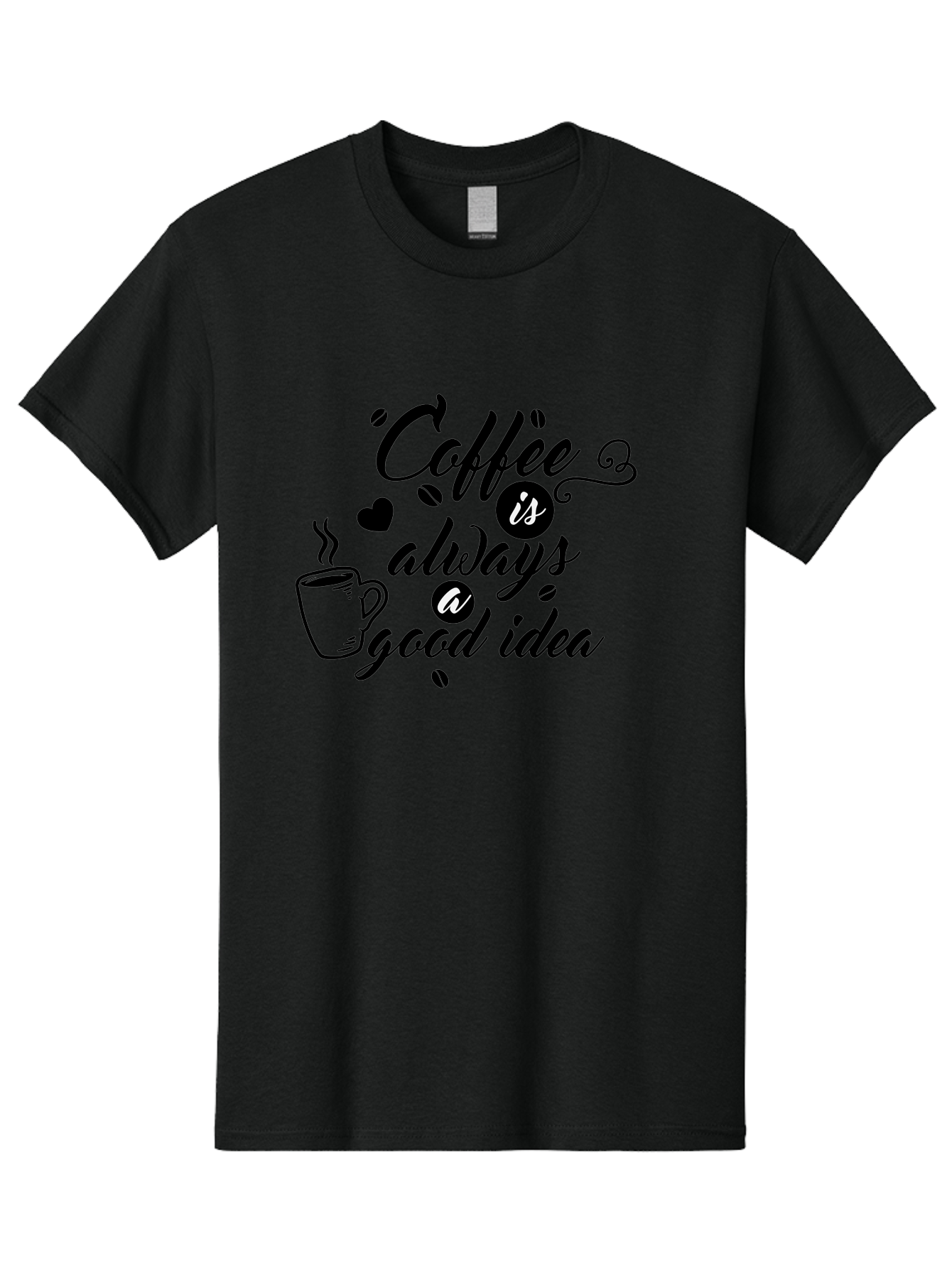 Coffee-Is-Always-Good-Idea Men'S Graphic Tee, 100% Cotton, Comfortable Casual Summer Wear, Machine Washable, Coffee Quote, Coffee Art, Coffee Lover, Steaming Cup, Heart Shape, Coffee Beans, Morning Motivation, Coffee Culture, Aac601 5