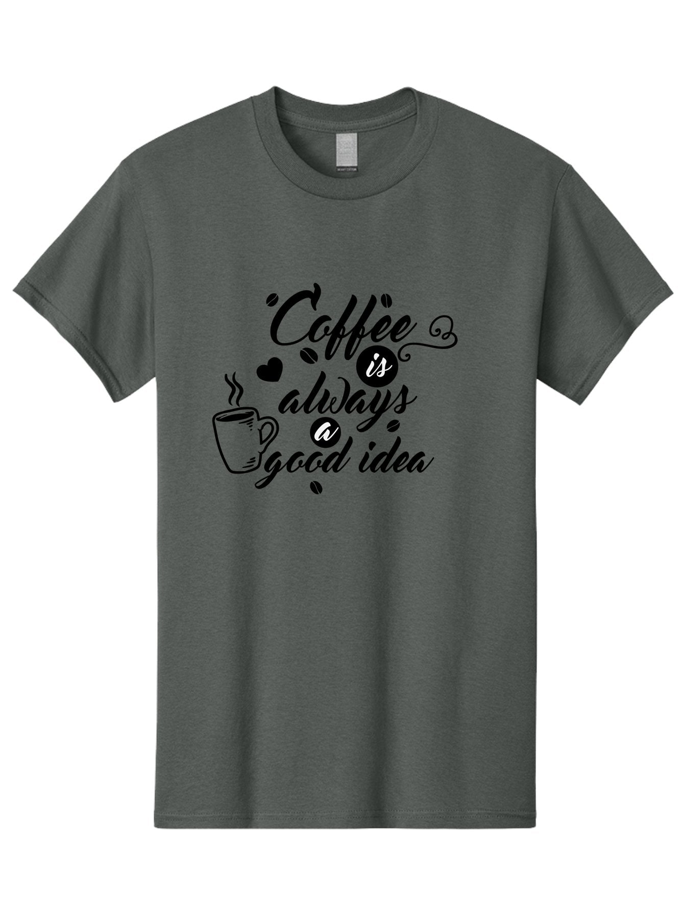 Coffee-Is-Always-Good-Idea Men'S Graphic Tee, 100% Cotton, Comfortable Casual Summer Wear, Machine Washable, Coffee Quote, Coffee Art, Coffee Lover, Steaming Cup, Heart Shape, Coffee Beans, Morning Motivation, Coffee Culture, Aac601 3
