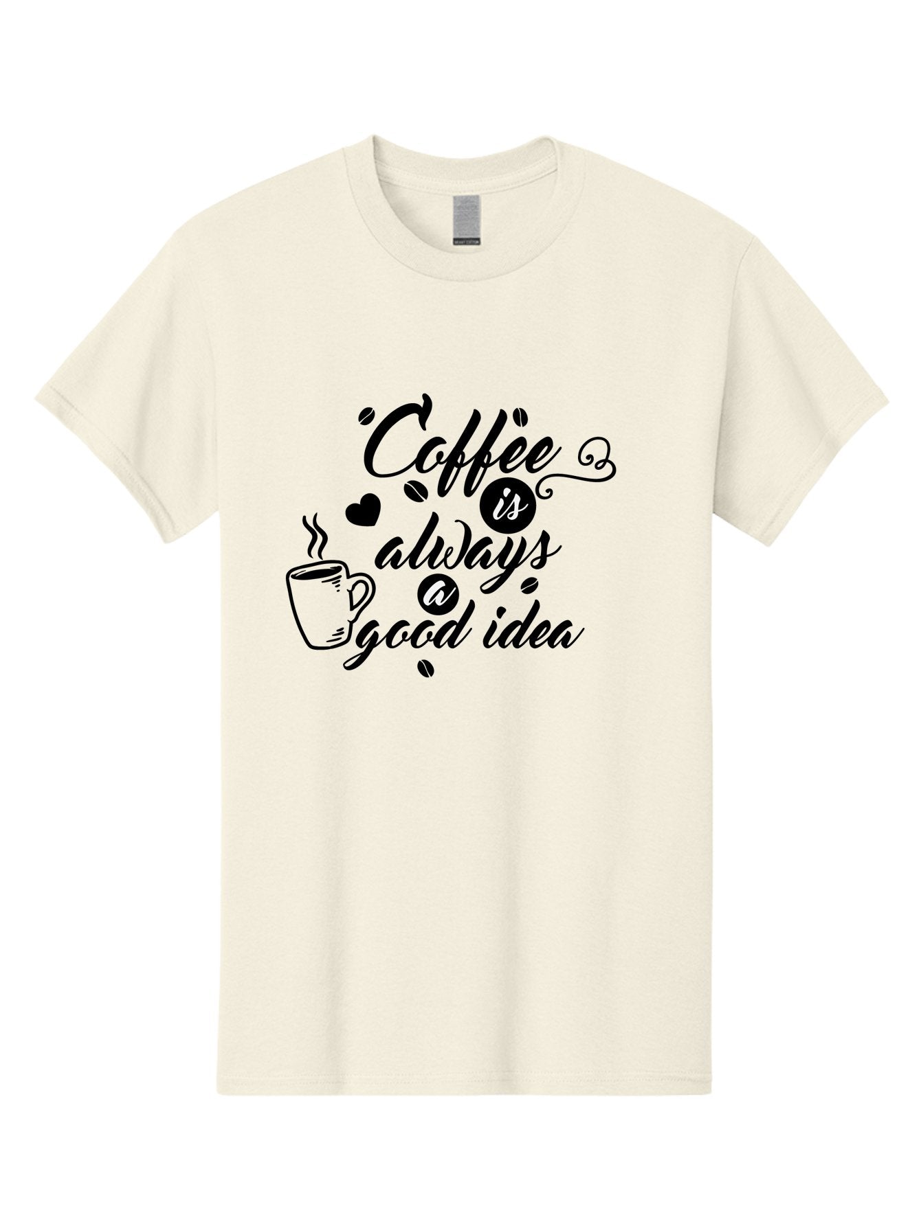 Coffee-Is-Always-Good-Idea Men'S Graphic Tee, 100% Cotton, Comfortable Casual Summer Wear, Machine Washable, Coffee Quote, Coffee Art, Coffee Lover, Steaming Cup, Heart Shape, Coffee Beans, Morning Motivation, Coffee Culture, Aac601 6